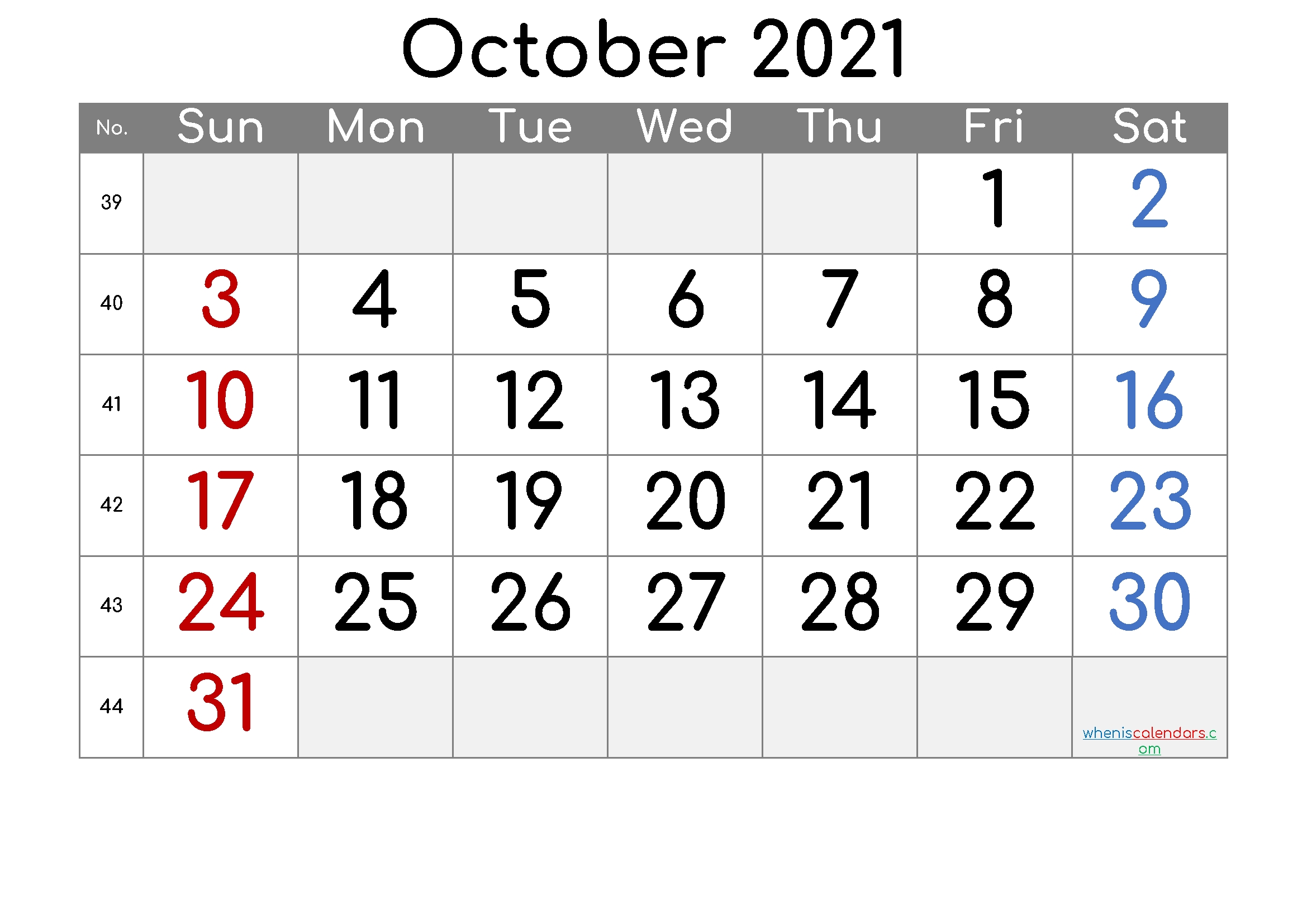 Get Free Printable October 2021 Calendar