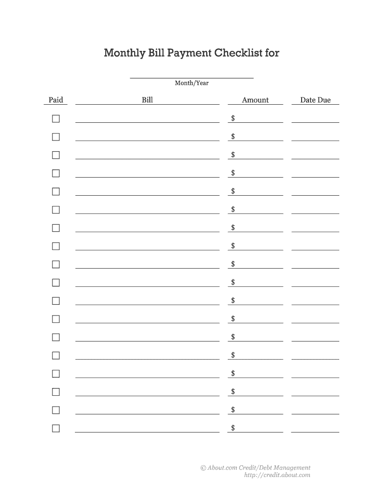 Get Free Printable Payment Checklist Worksheets