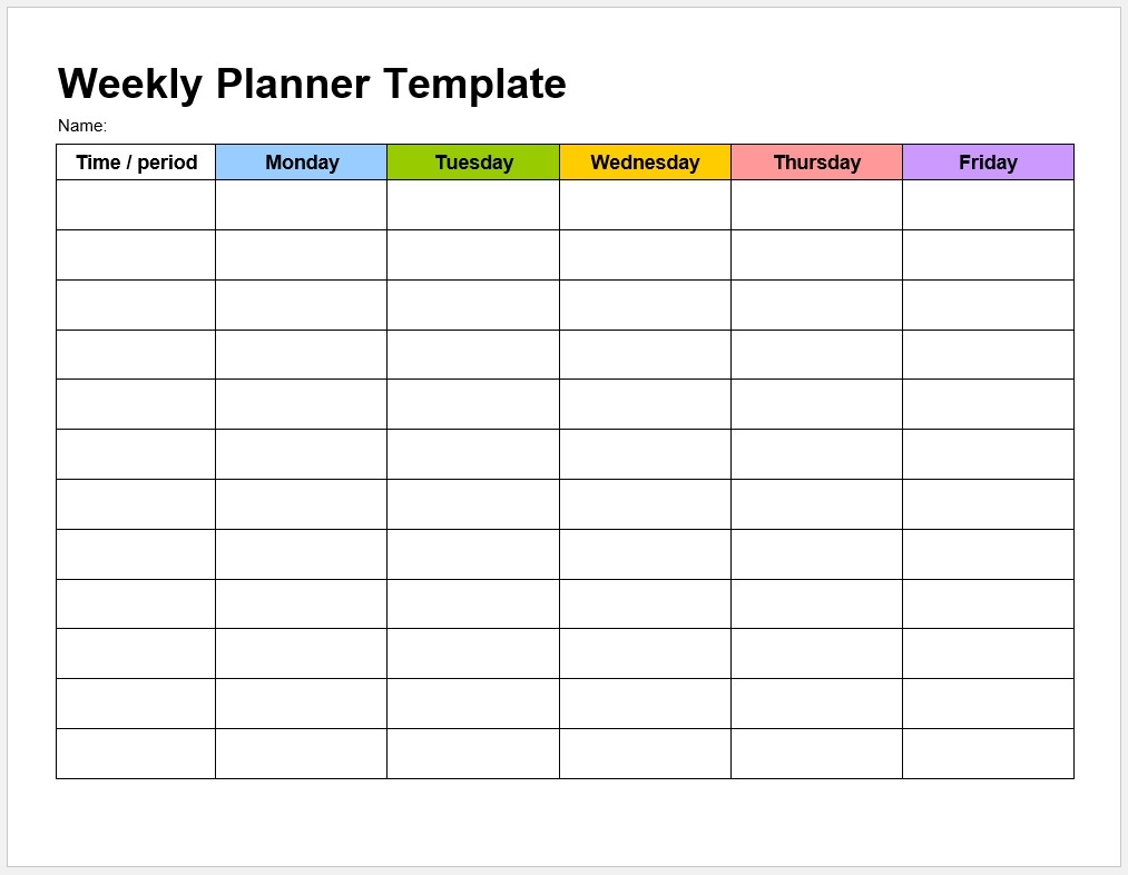 Get Free Printable Weekly Calendar Templates