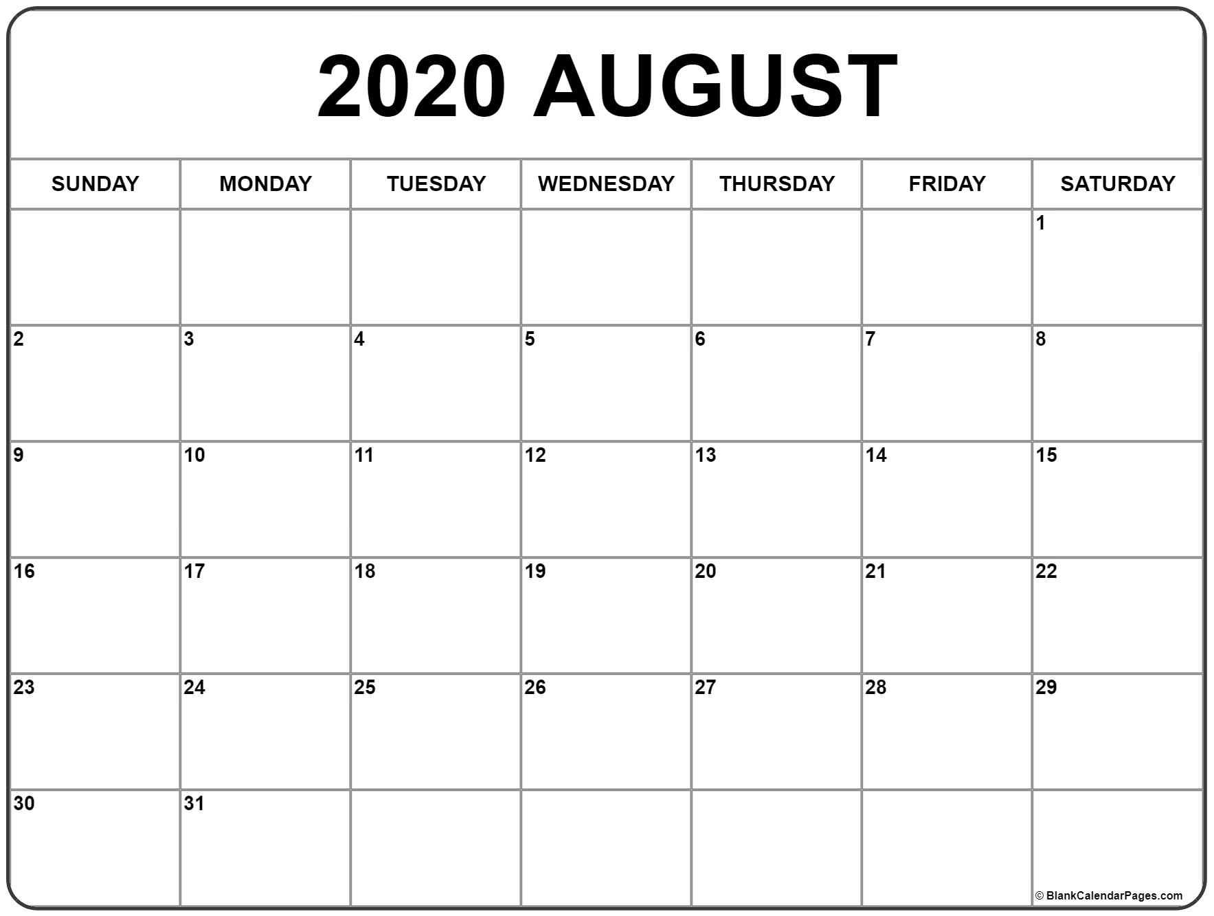 Get Full Page August Calendar Printable