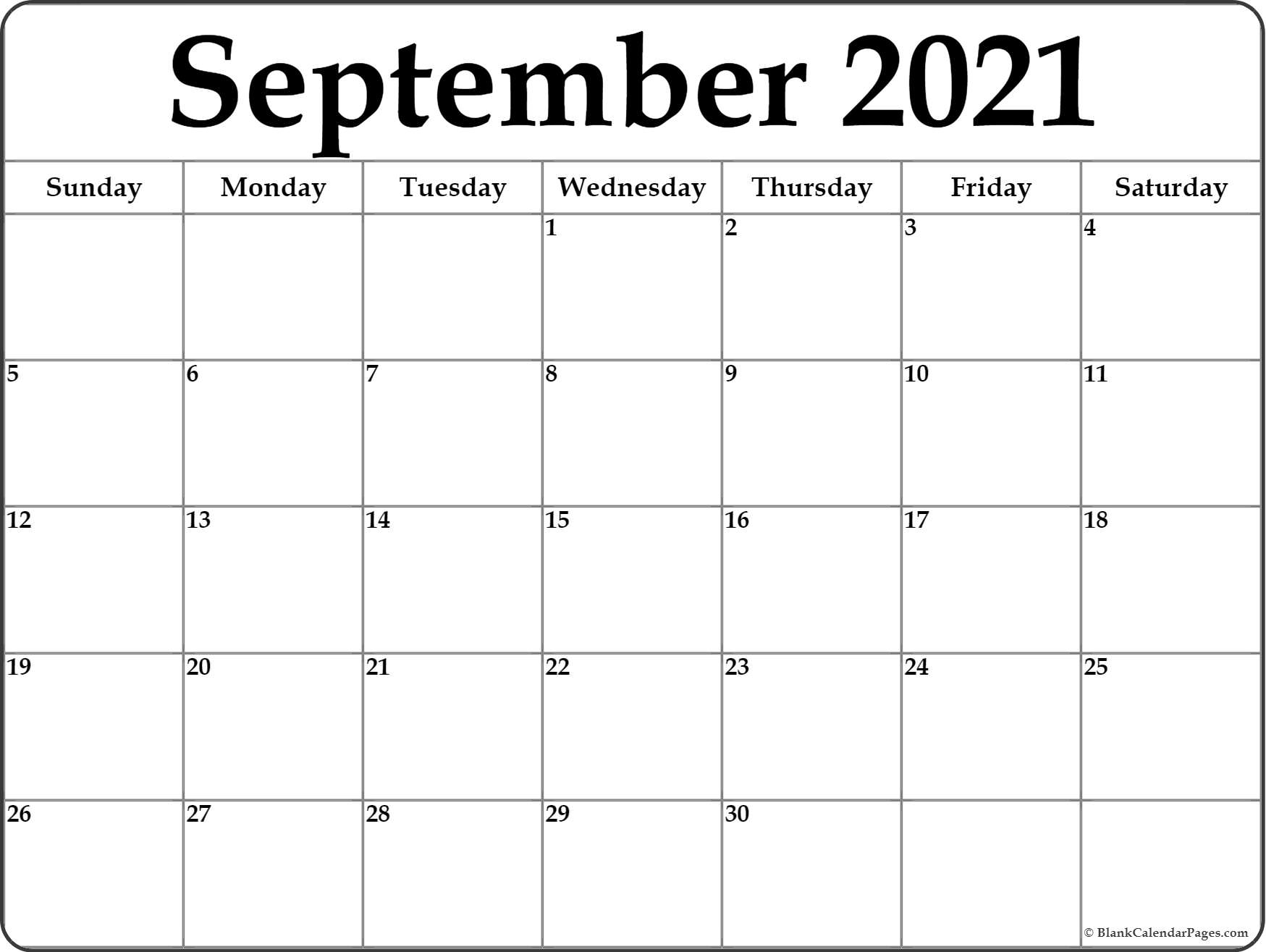 Get Full Size September 2021 Calendar Printable