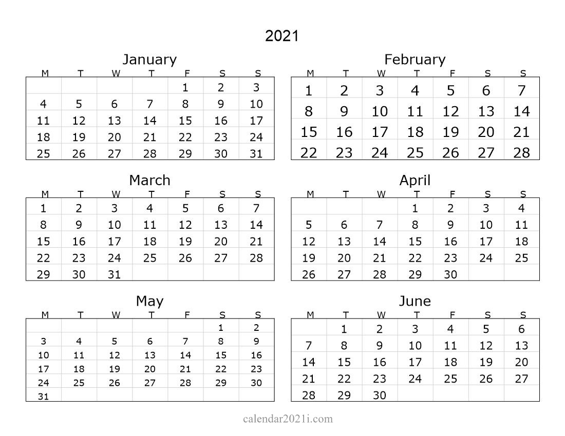 Get Half Page 2021 Printable Calendar Free