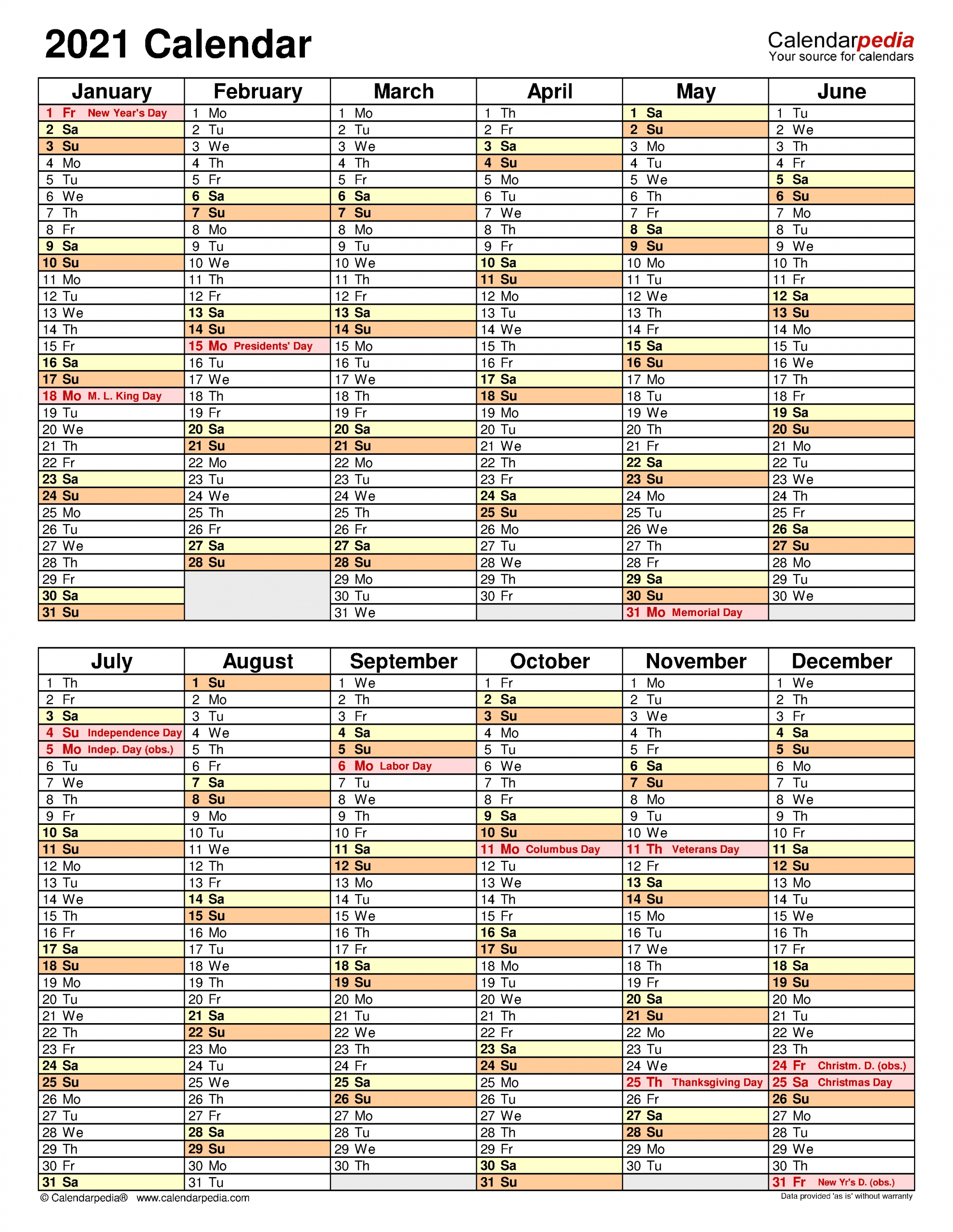 Get Half Page 2021 Printable Calendar Free