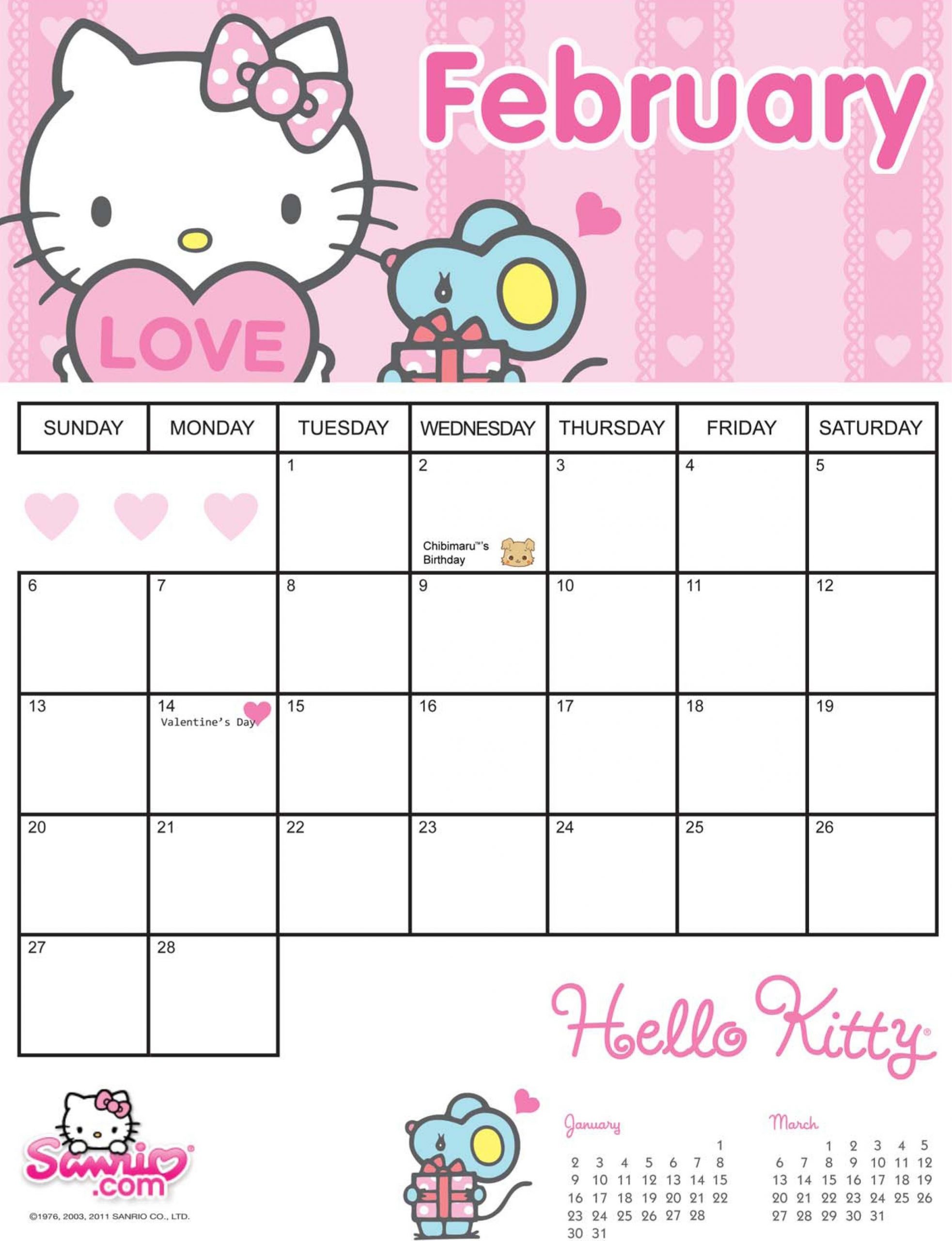 Get Hello Kitty Calendar Template 2021.Word