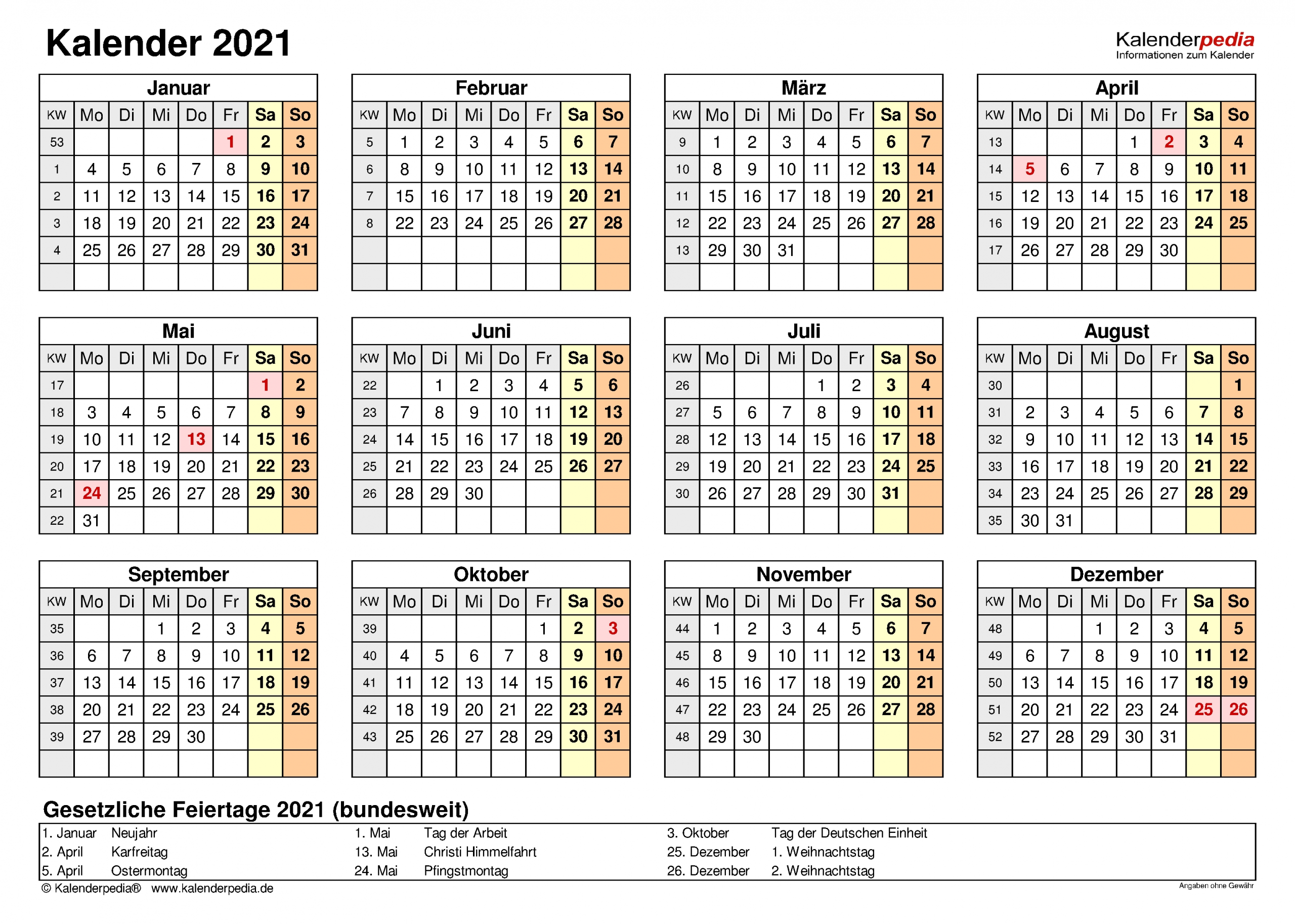 Get Jahreskalender 2021 Gross