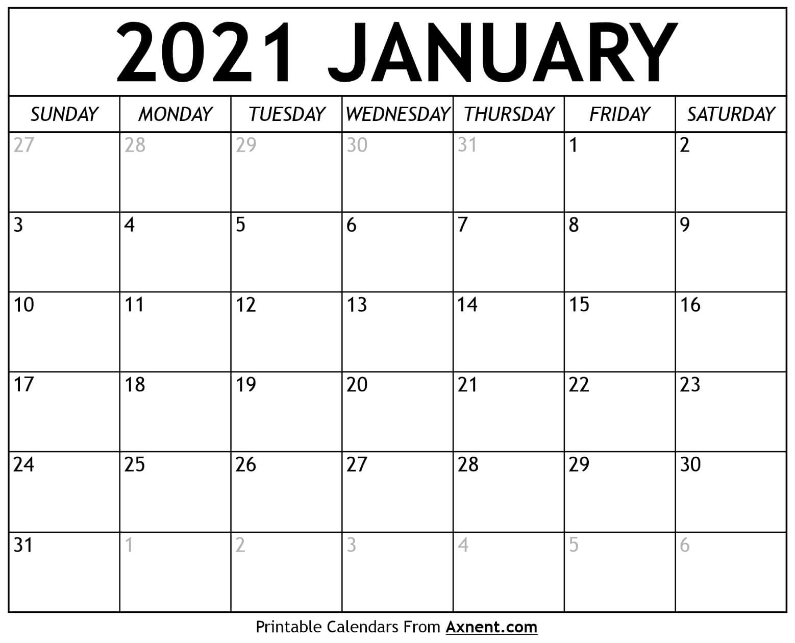 Get January 2021 Blank Calendar Motivated