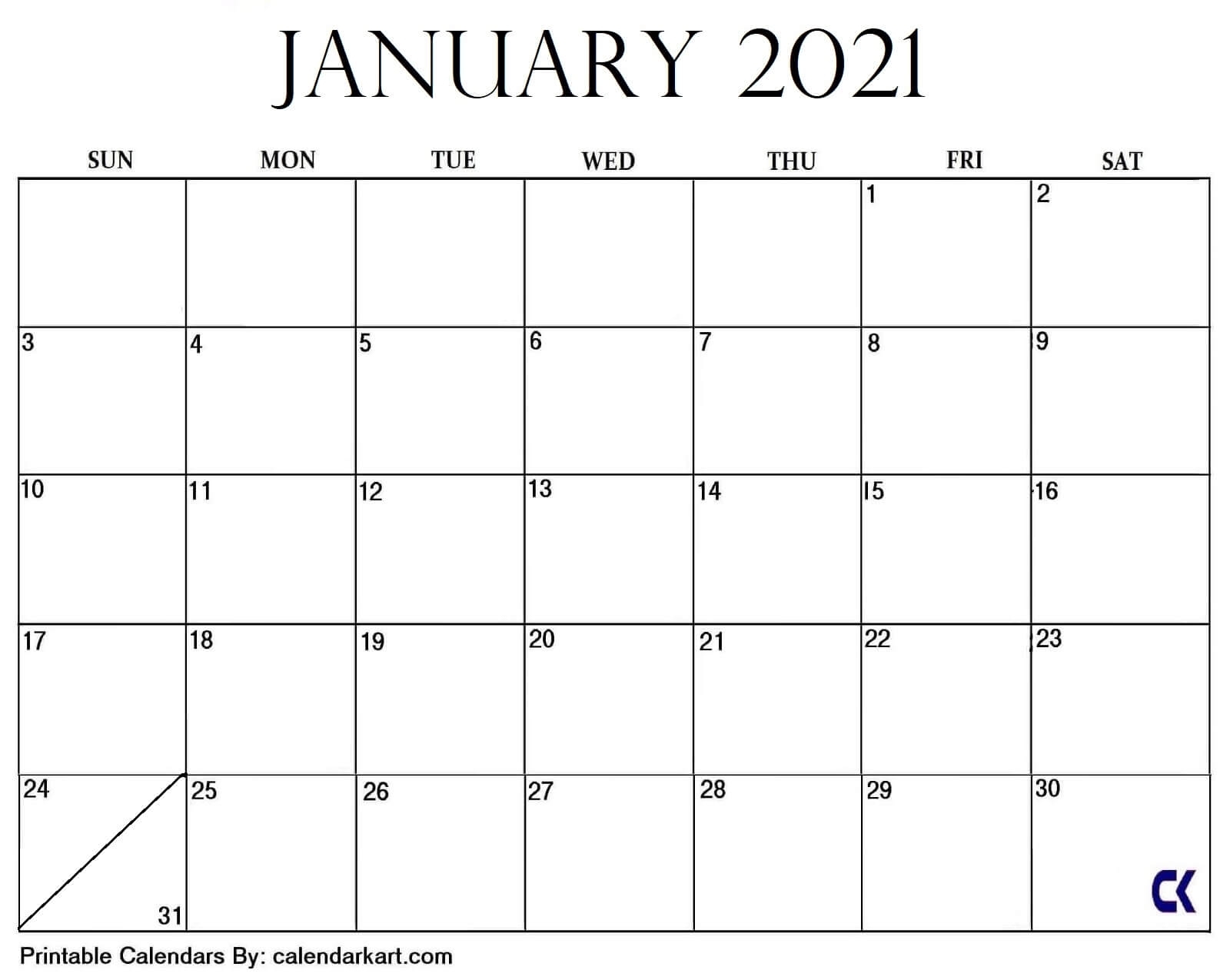 Get January 2021 Blank Calendar Motivated