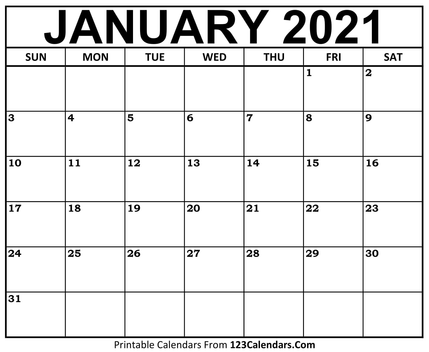 Get January 2021 Calendar