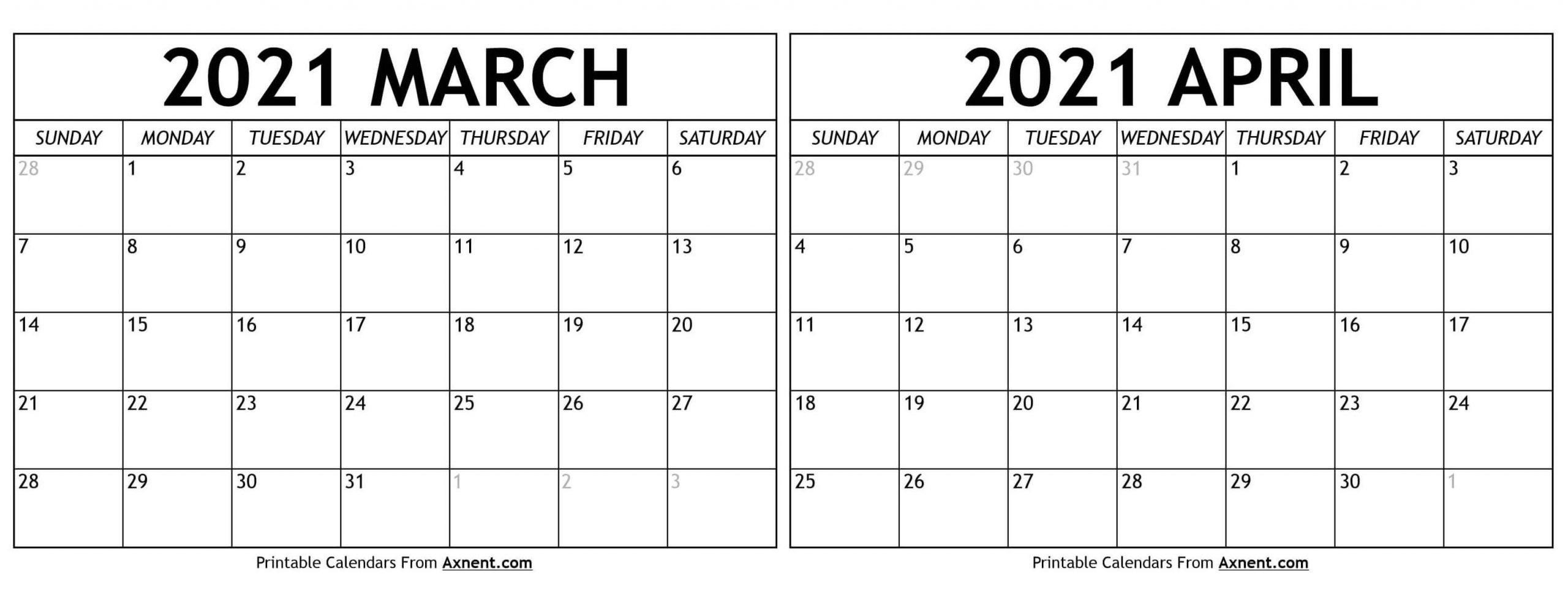 Get January February March April 2021 Calendar Printable