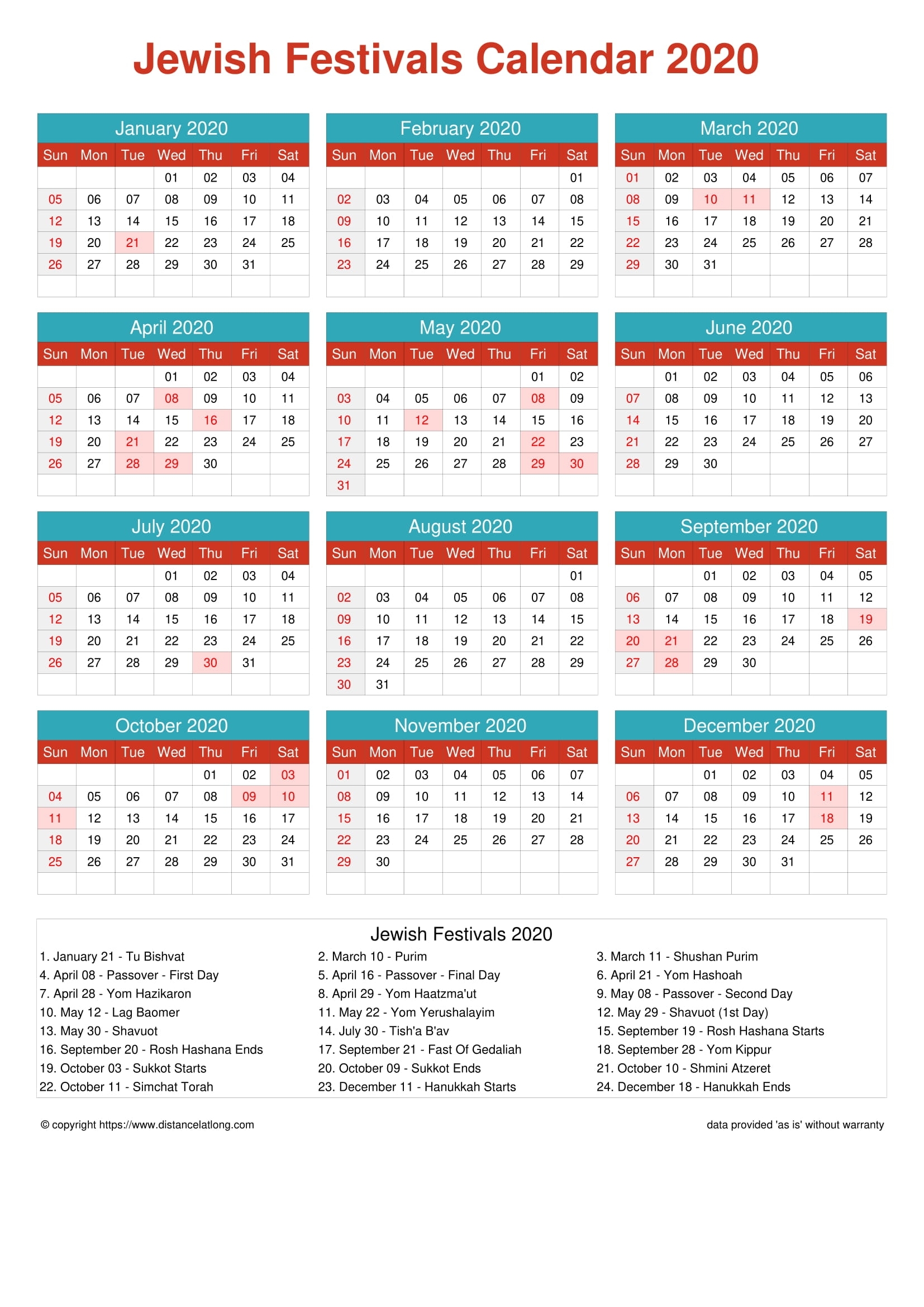 Get Jewish Calendar 2021 With Holidays Printable