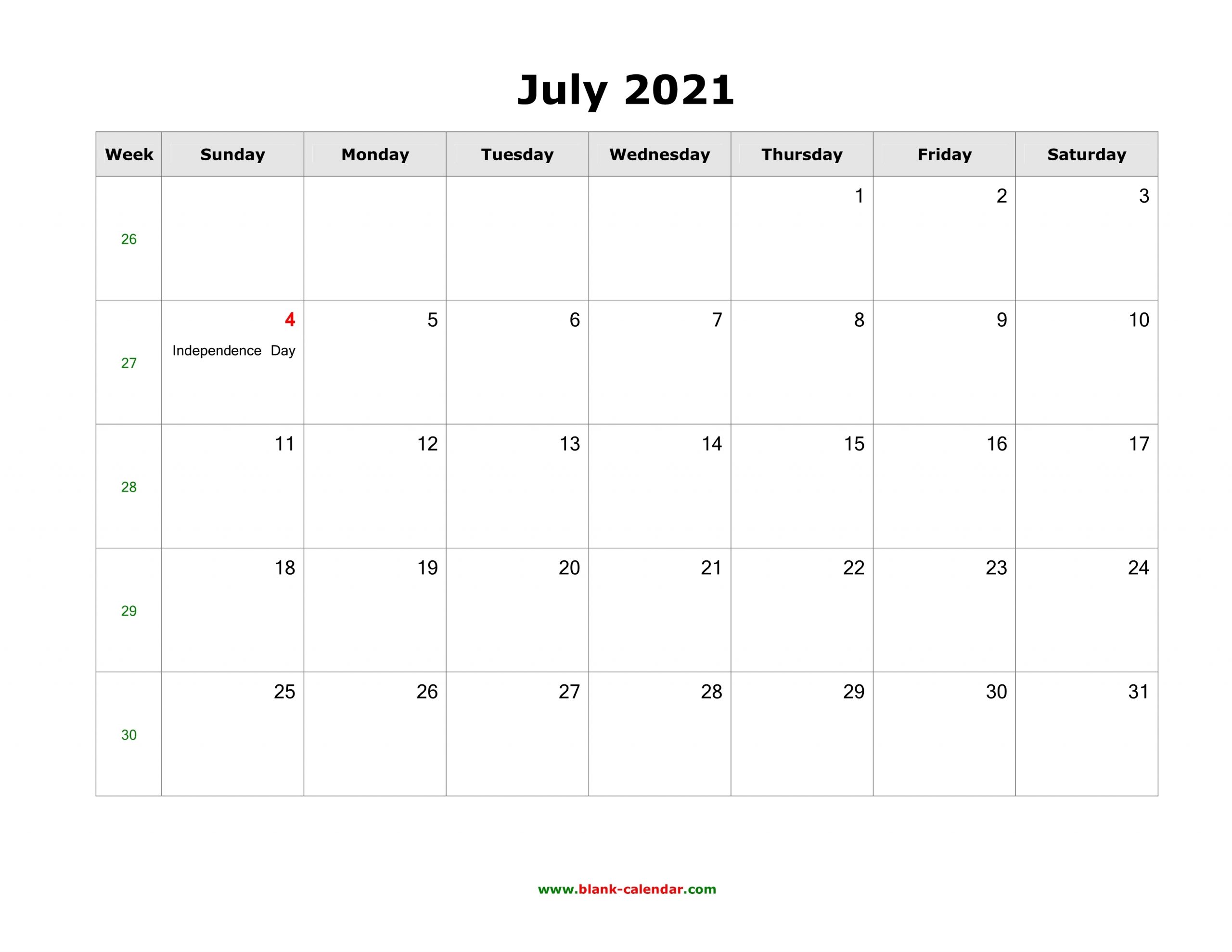 Get July 2021 Calendar Template