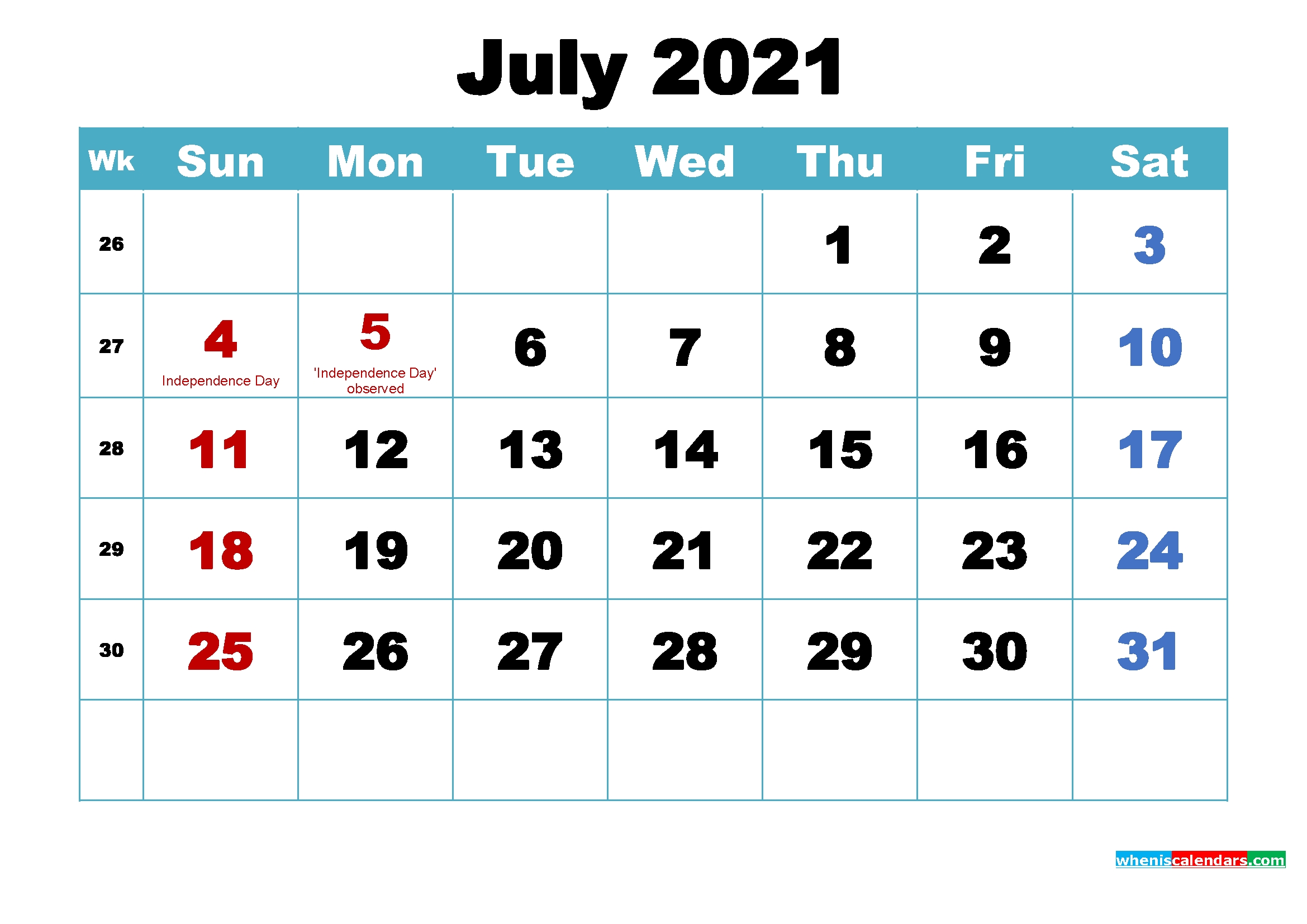Get July Calendar Free Screensavers 2021