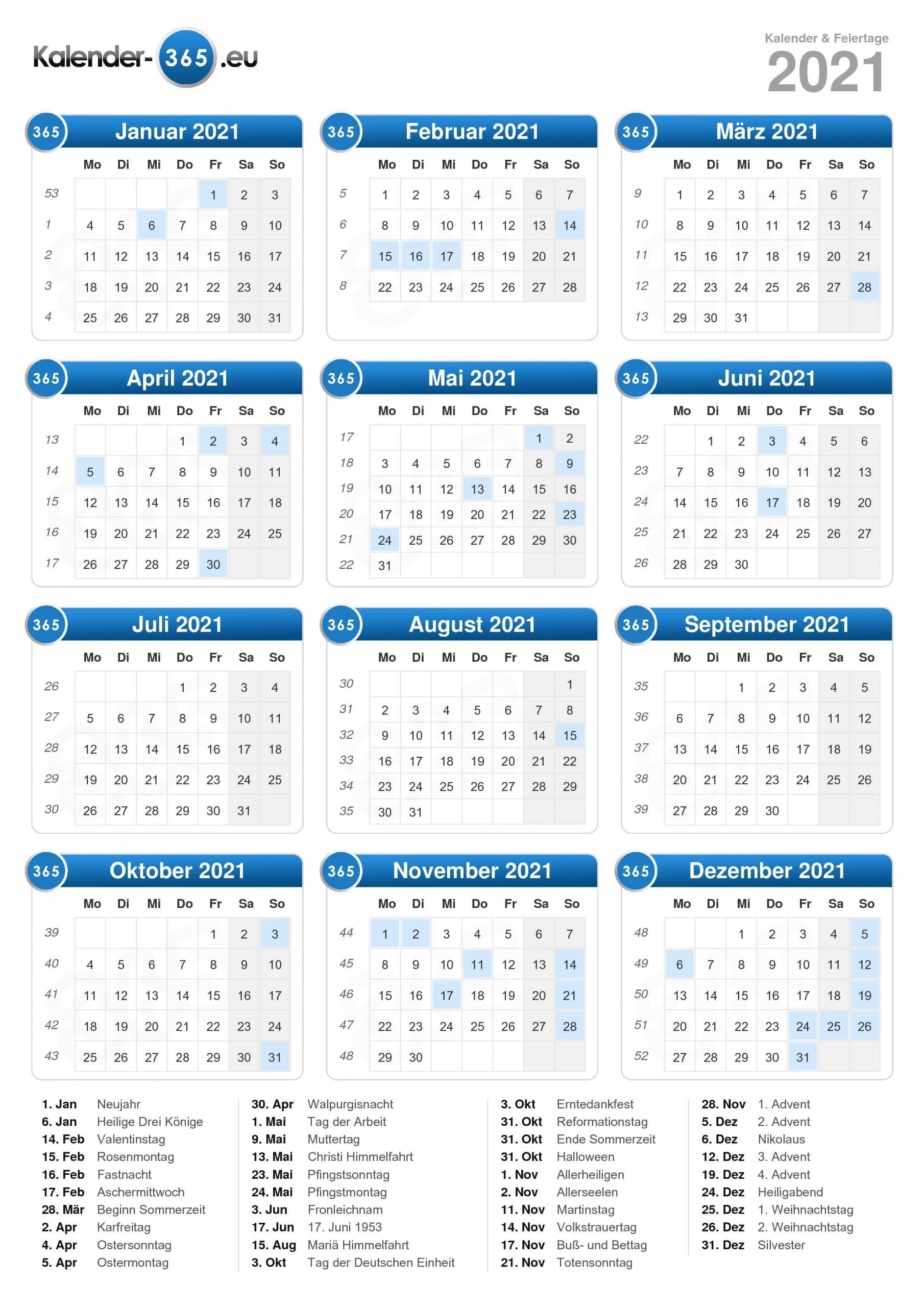 Get Kalender 2021 Deutsch Zum Ausdrucken
