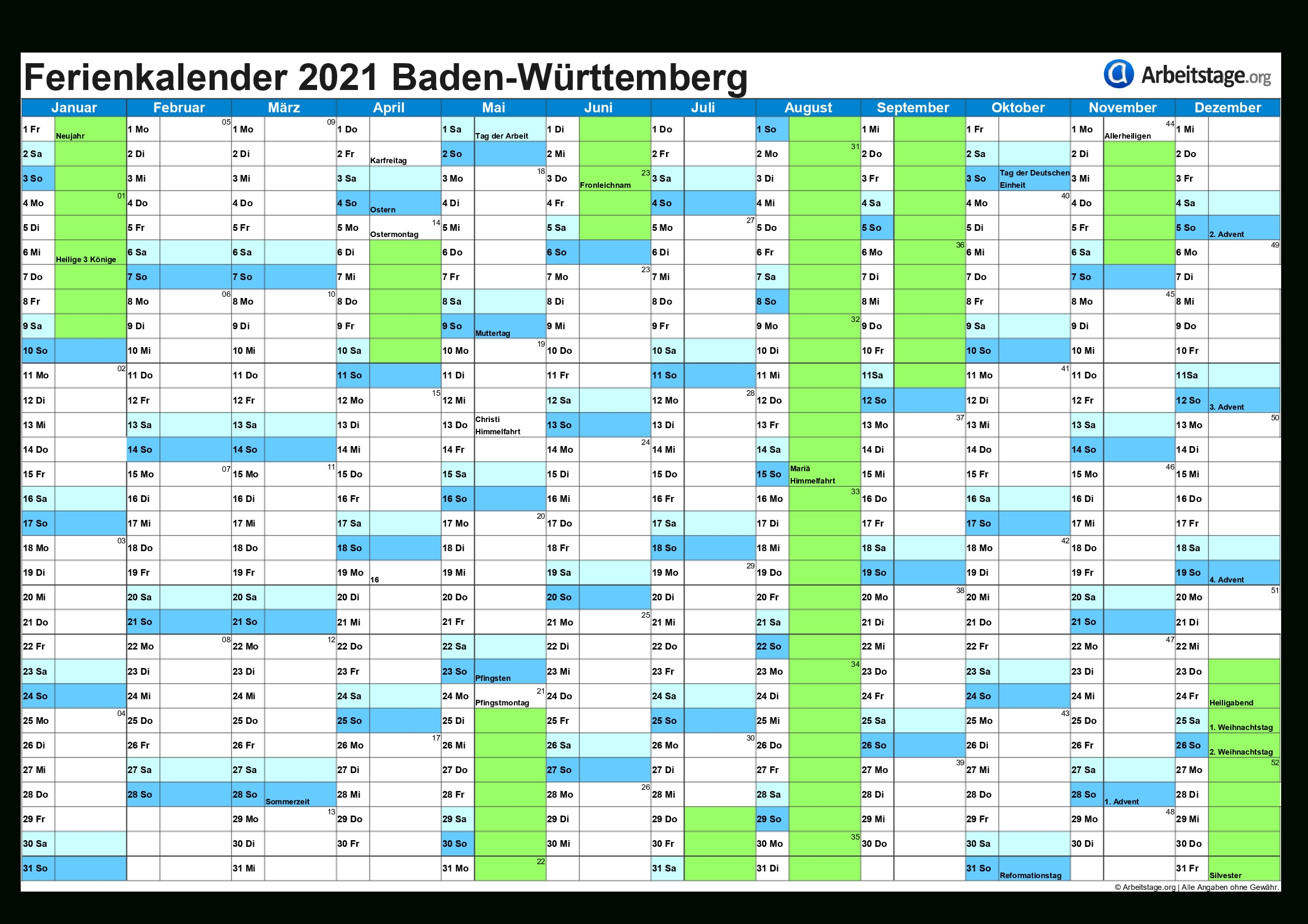 Get Kalender 2021 Zum Ausdrucken Kostenlos Baden Württemberg