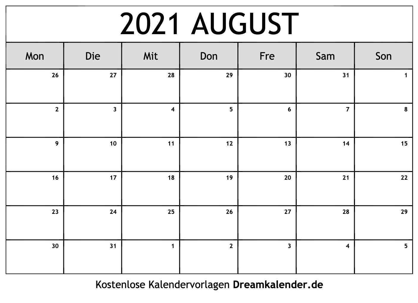 Get Kalender Monat August 2021 Zum Ausdrucken Kostenlos