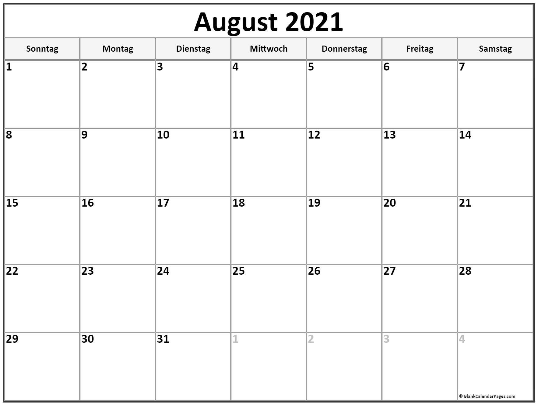 Get Kalenderblatt August 2021 Zum Ausdrucken