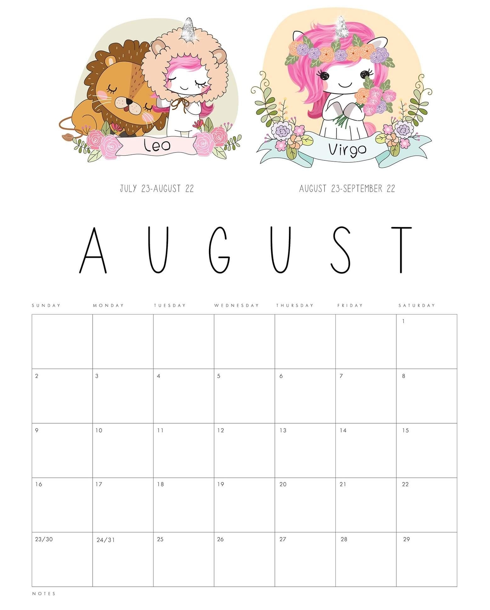 Get Kids August Calendar