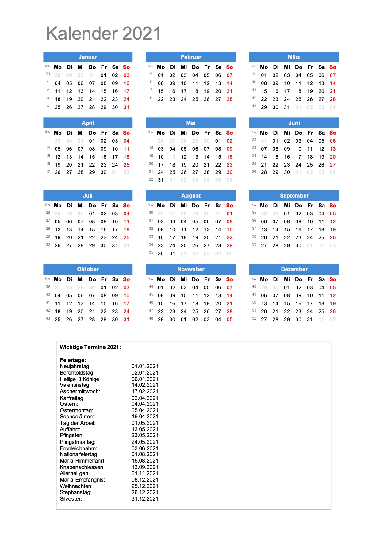 Get Kw Kalender 2021 Dezember
