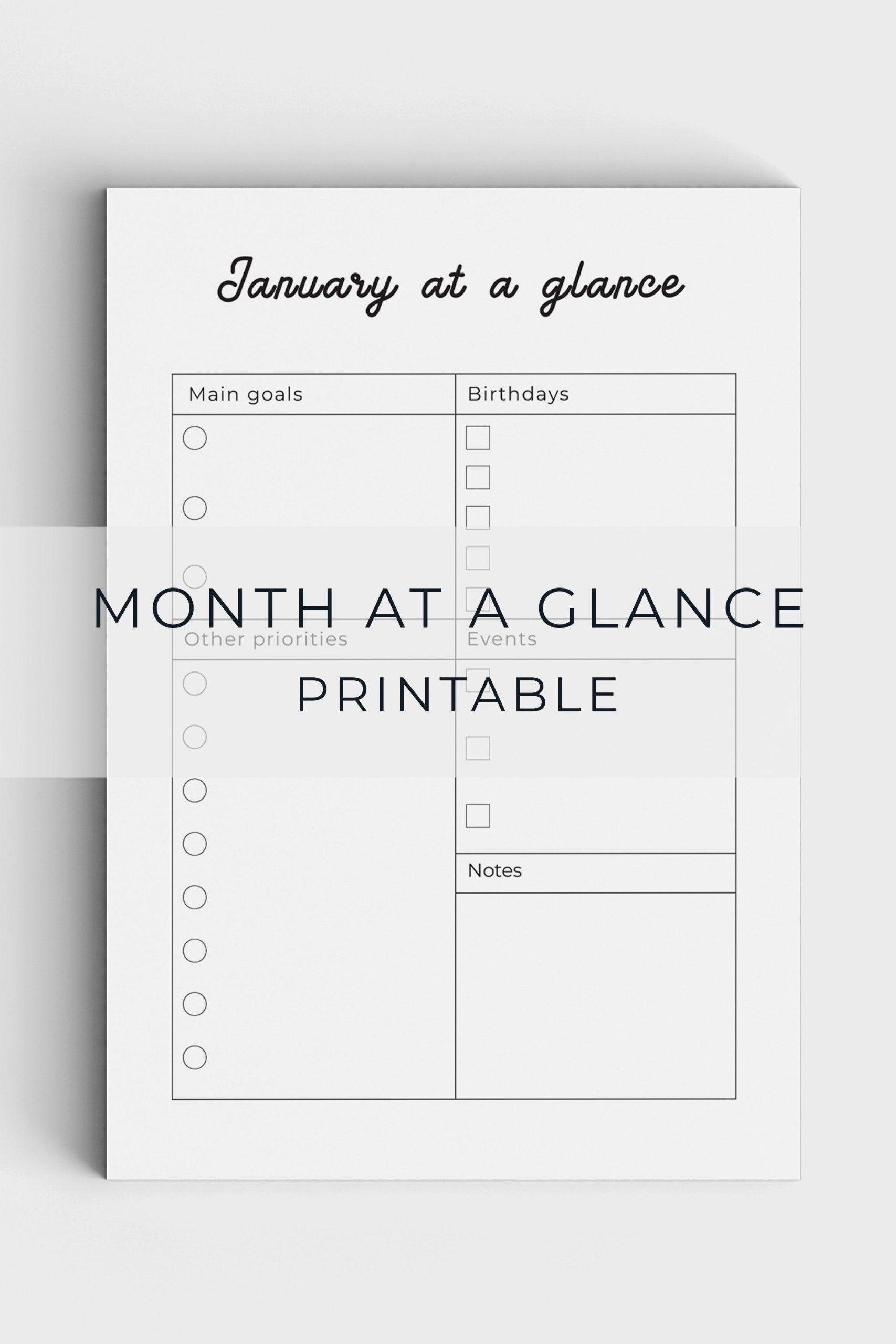 Month At A Glance Printable