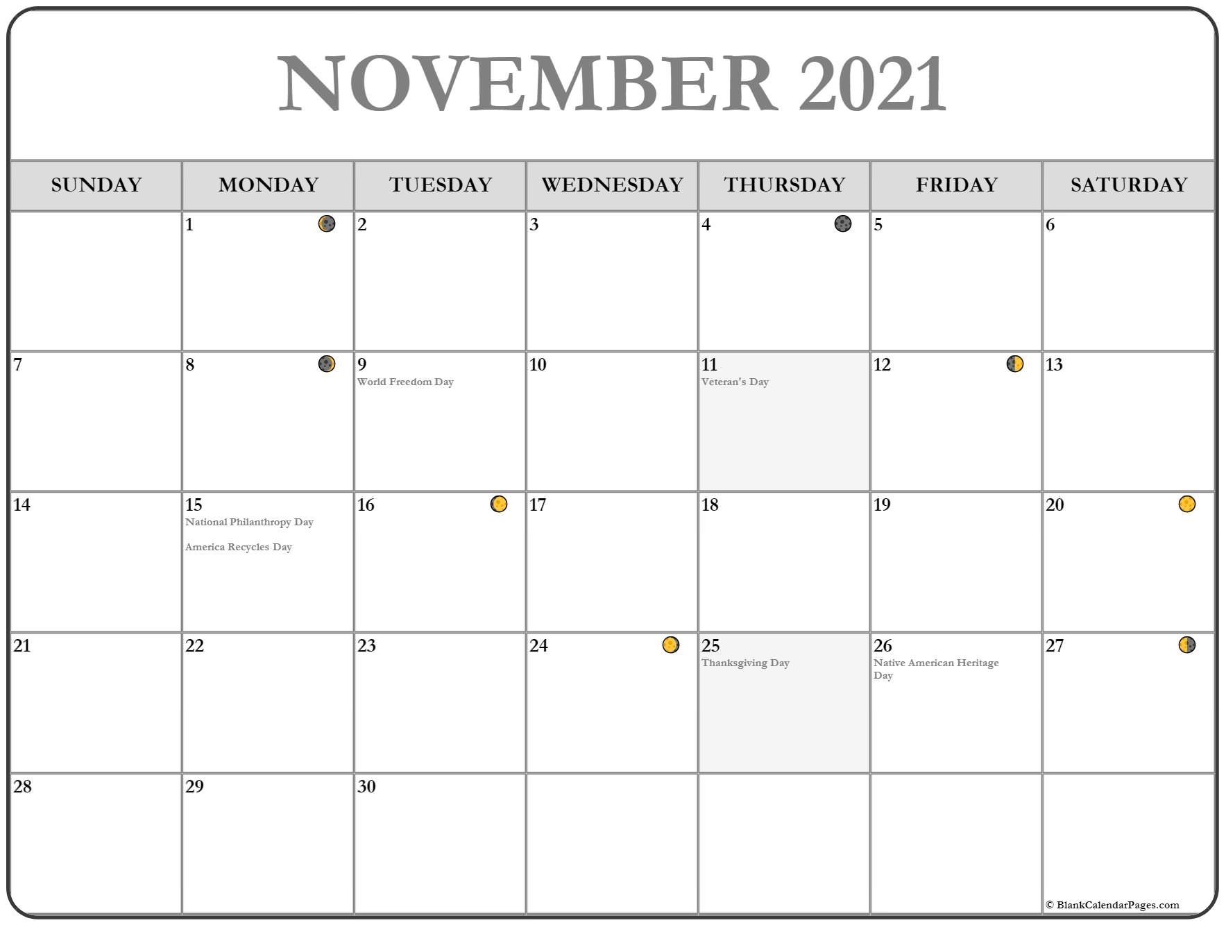 November 2021 With Moons | Best Calendar Example