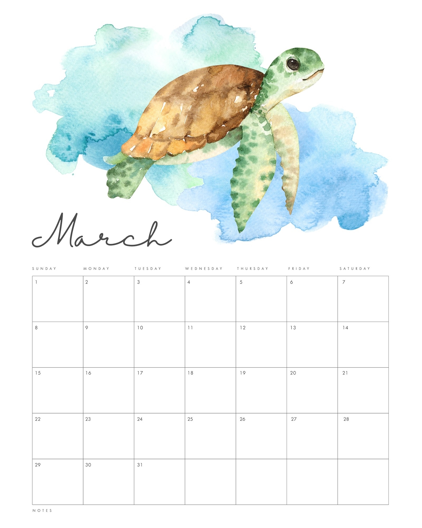 Get Ocean Themed Printable Calendar