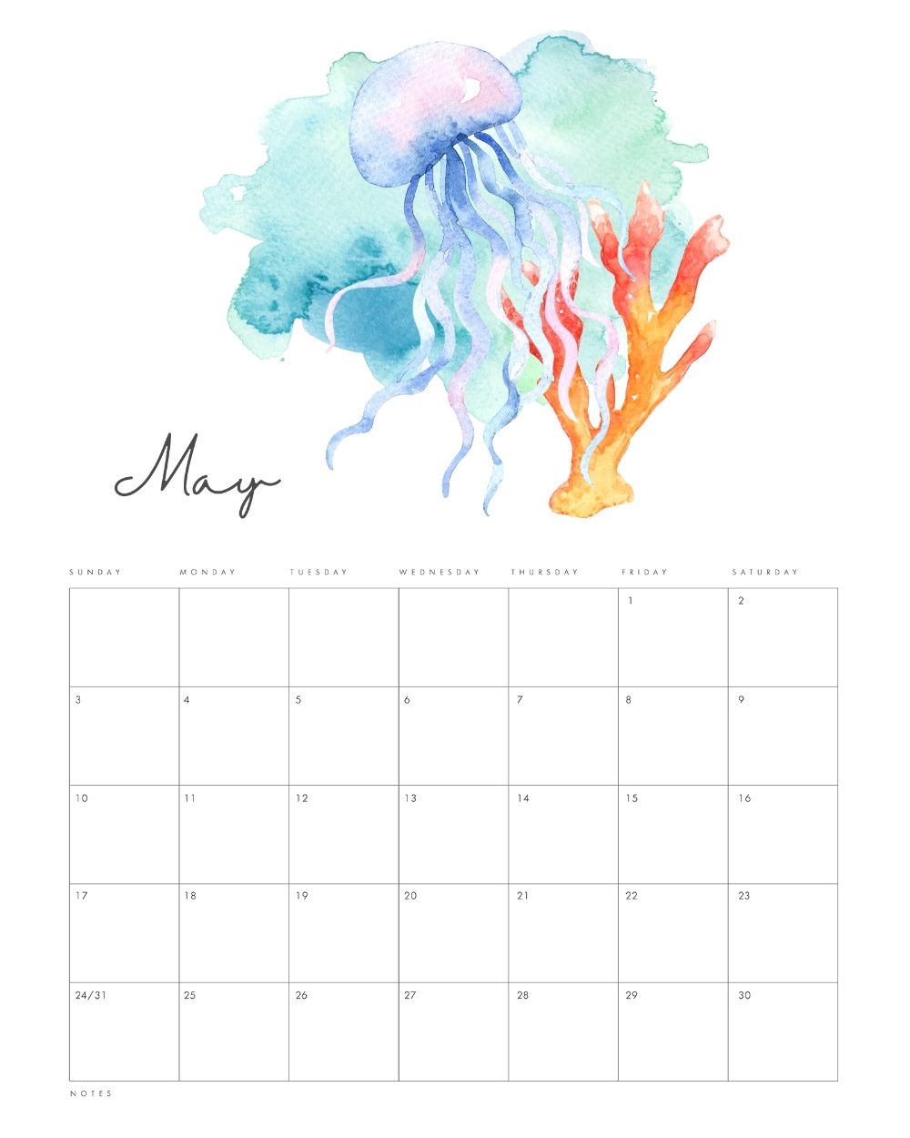 Get Ocean Themed Printable Calendar