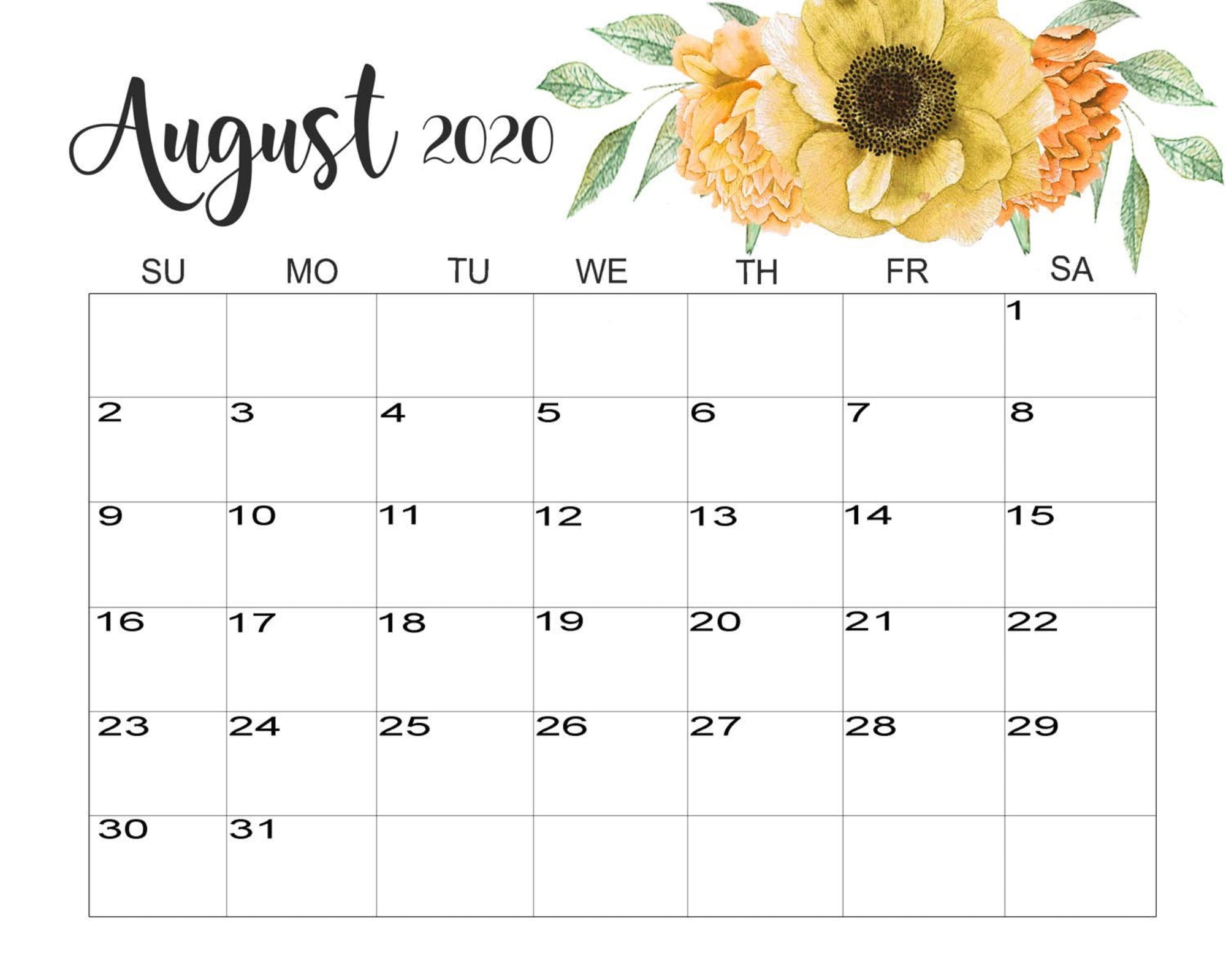 Get Pretty Calender For Month Of August