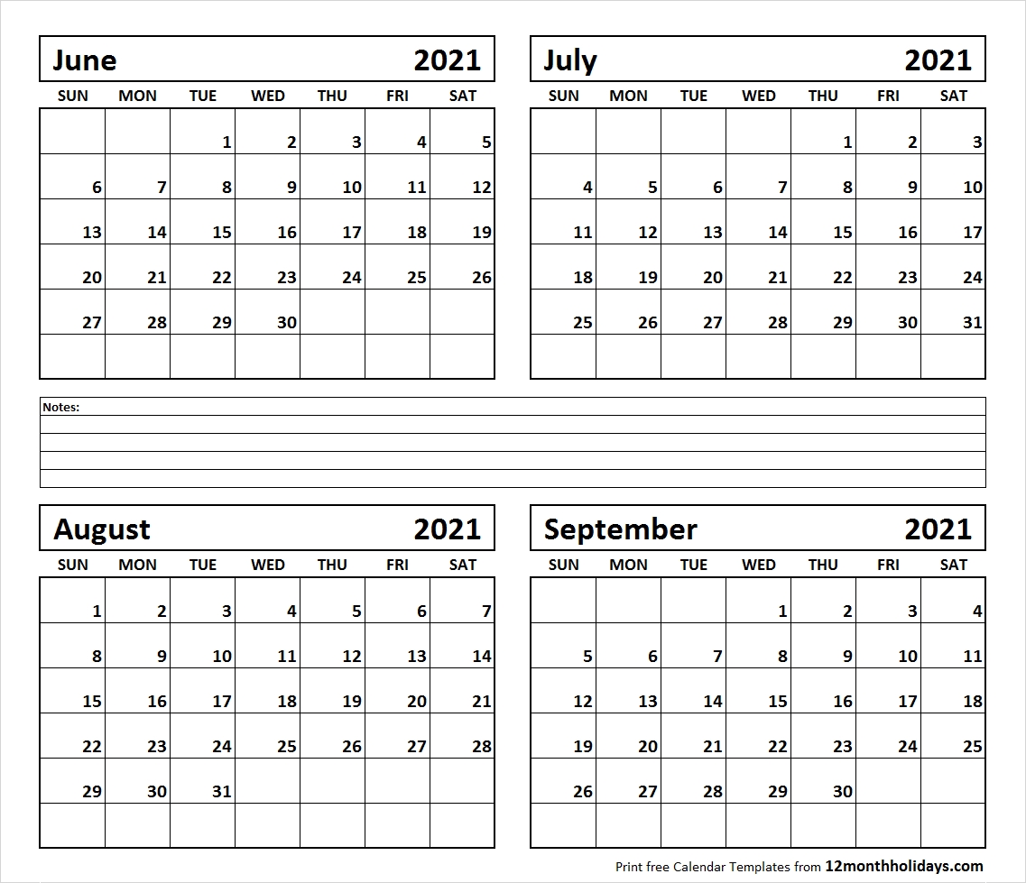 Get Printable 4 Month Calendar Sept 2021