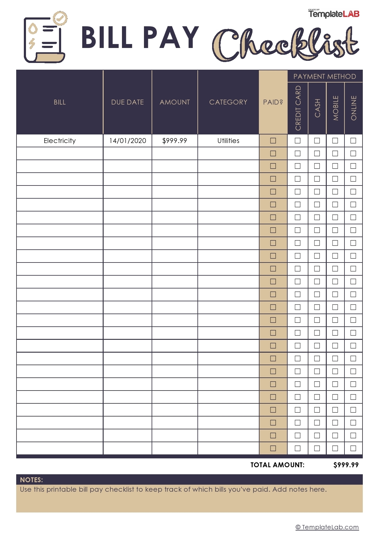 Get Printable Bill Pay Calendar