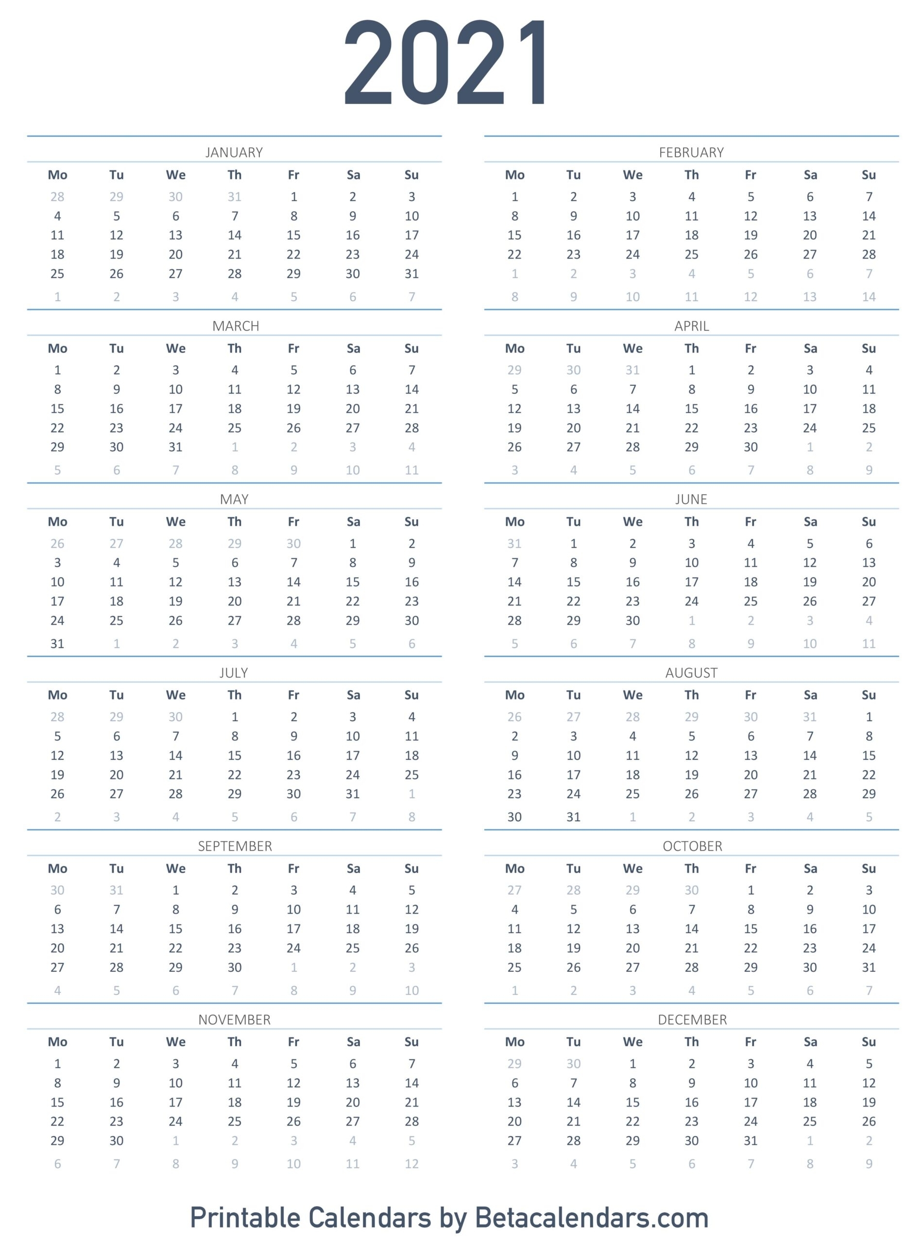 Get Printable Blank Calendar 2021 Monthly No Download