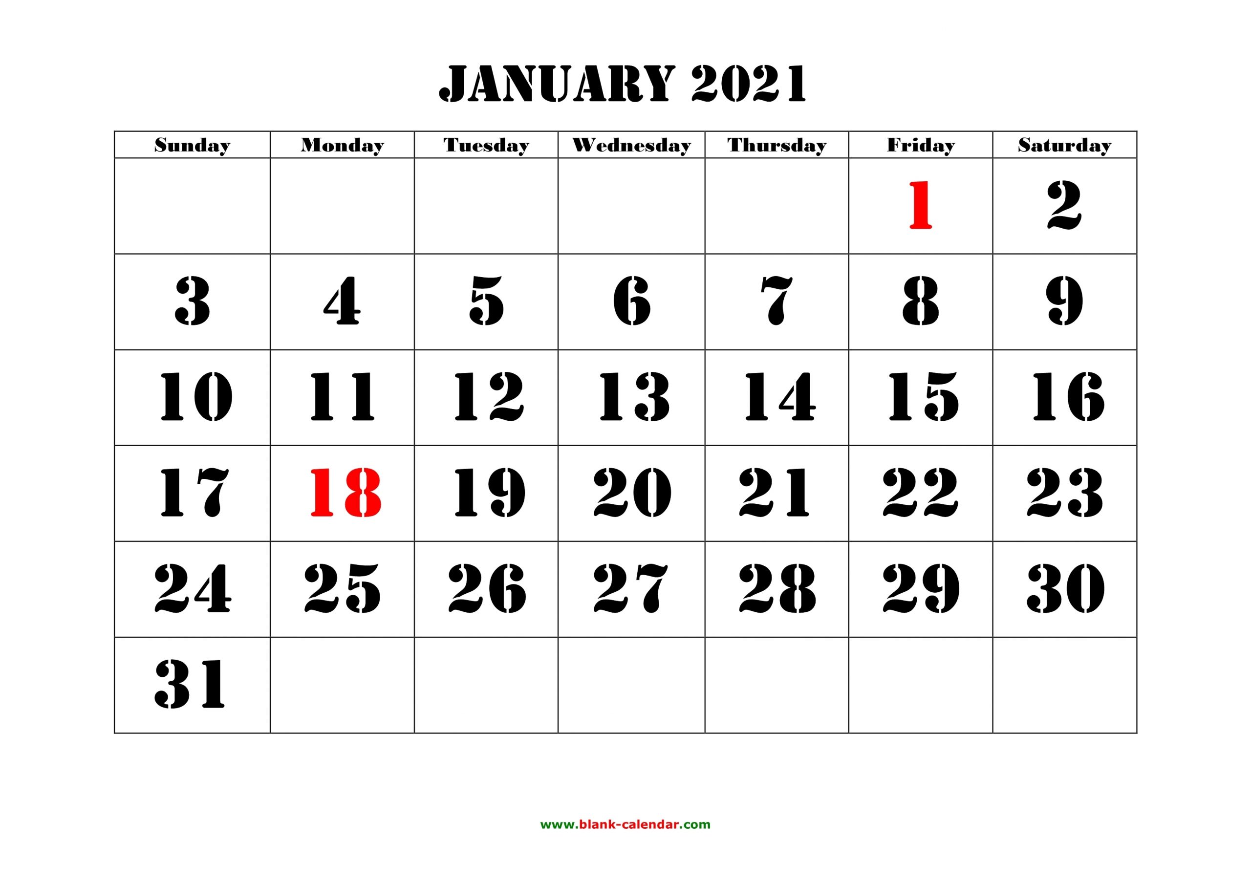 Get Printable Calendar 2021 Monthly