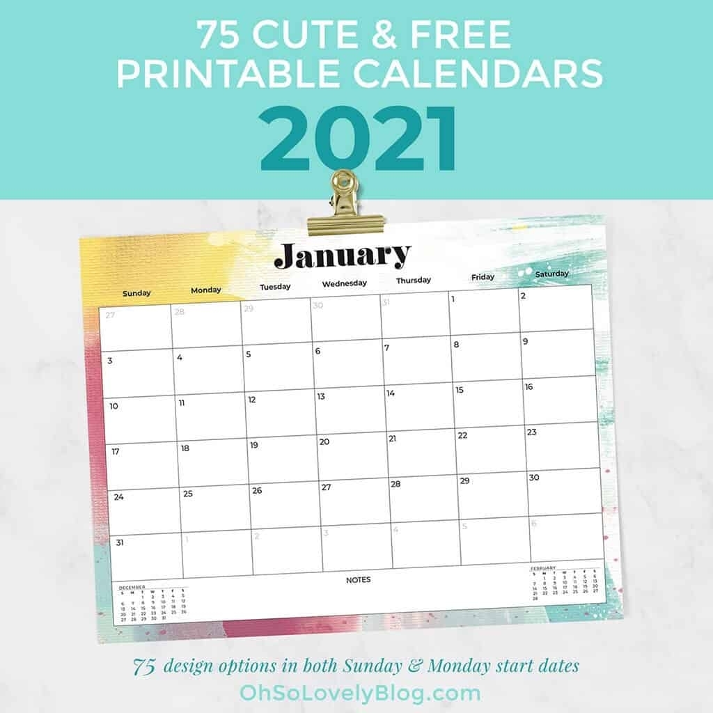 Get Printable Calendar 2021 Monthly Free No Downloads