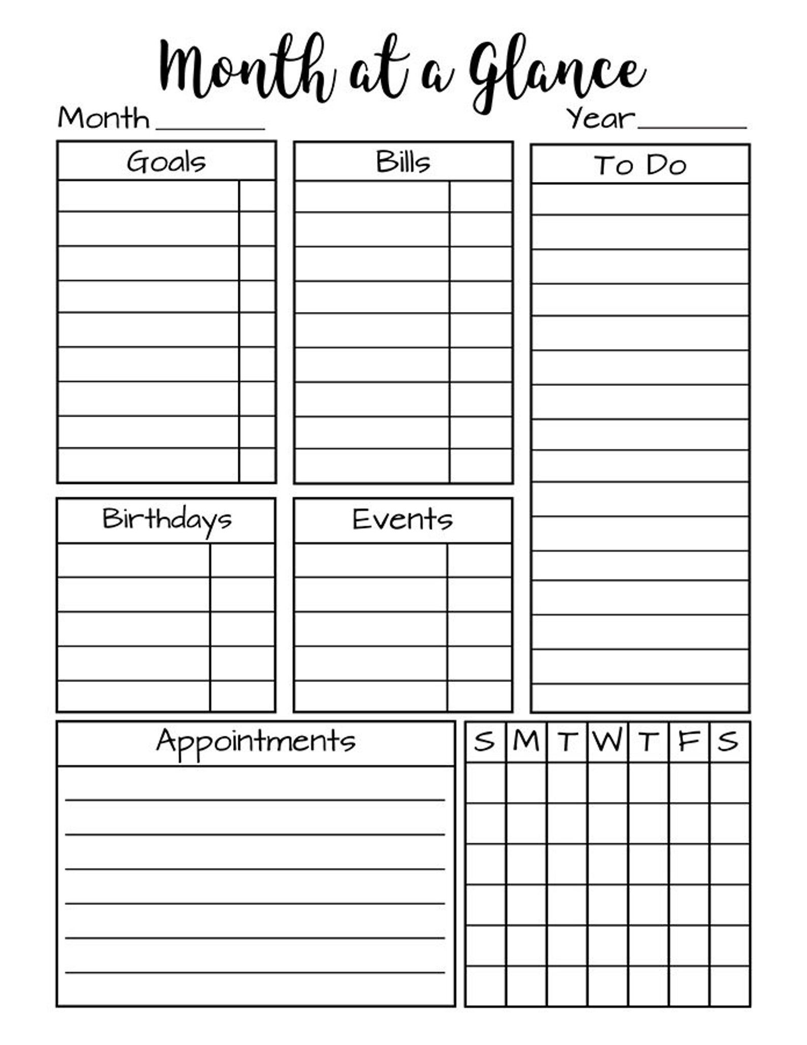 Get Printable Month At A Glance