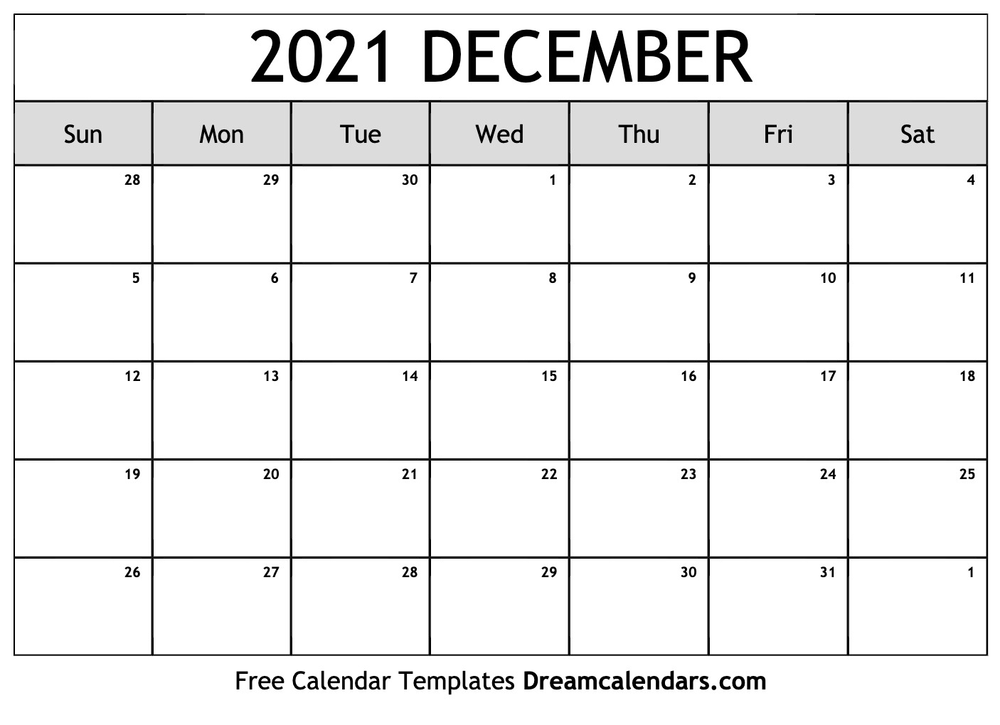 Get Printable Monthly Calendar December 2021