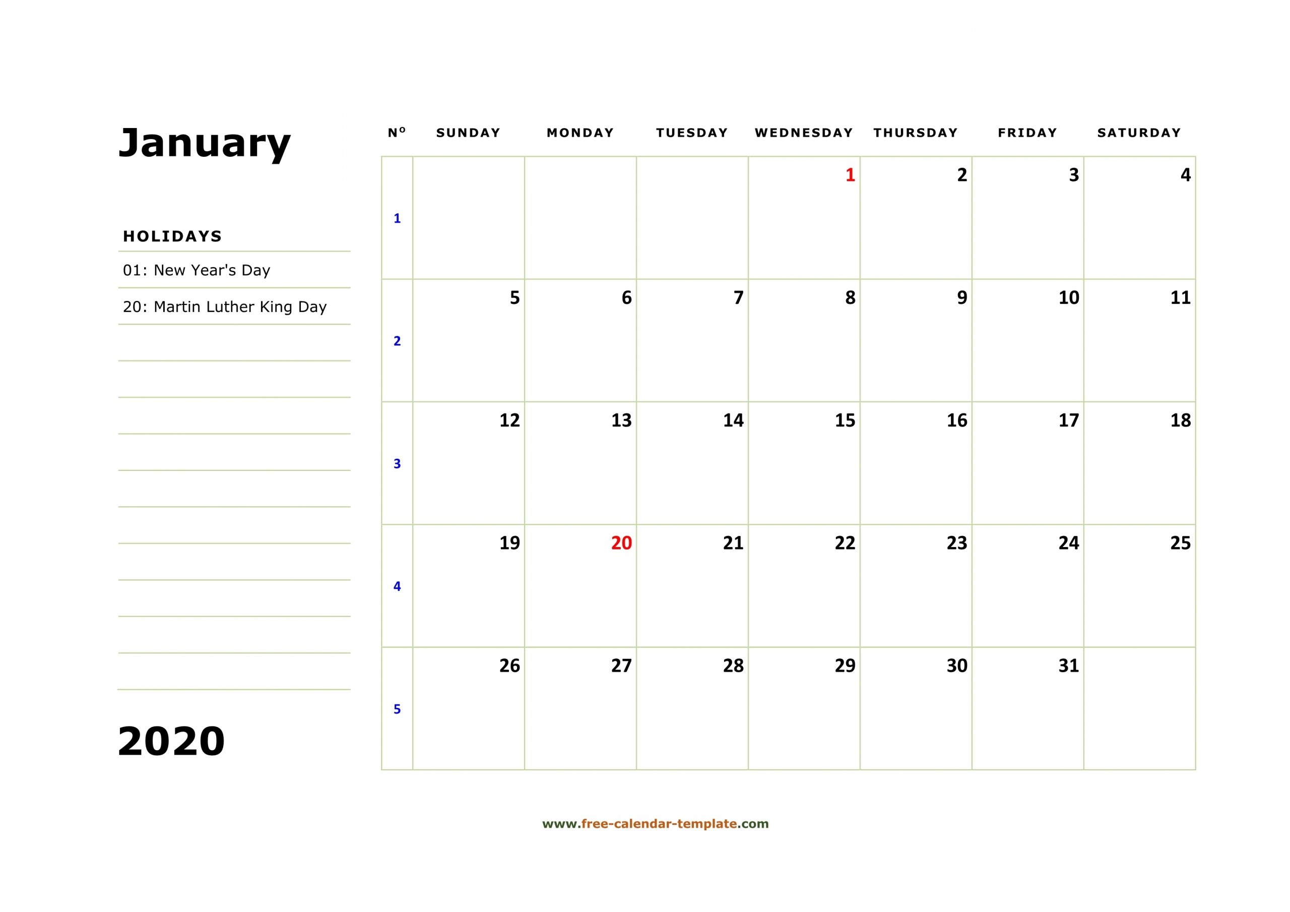 Get Printable Monthly Calendar Large Boxes