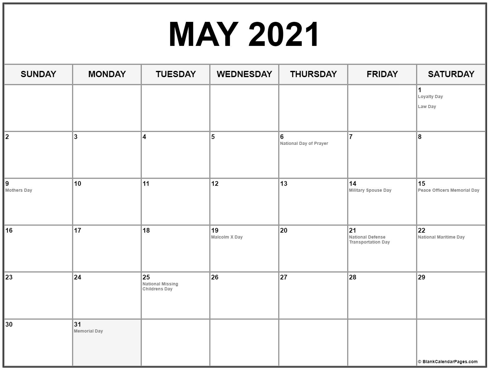 Get Printable National Calendar 2021