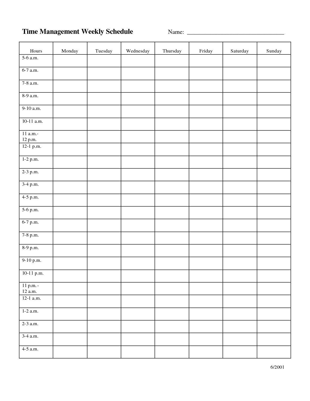 Get Printable Weekly Schedule With Times