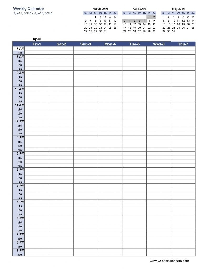 Get Week Calendar Printable Am Pm