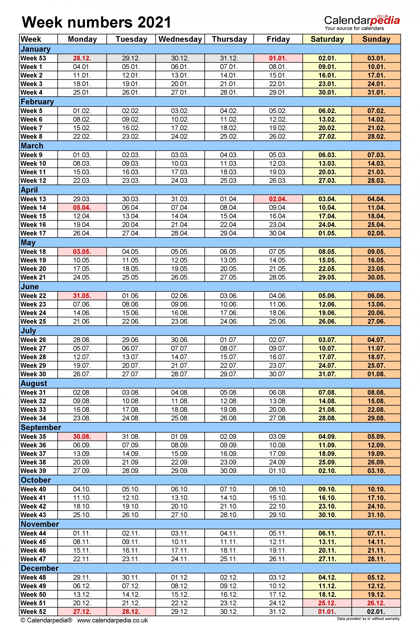 Get Week Number 2021 Excel