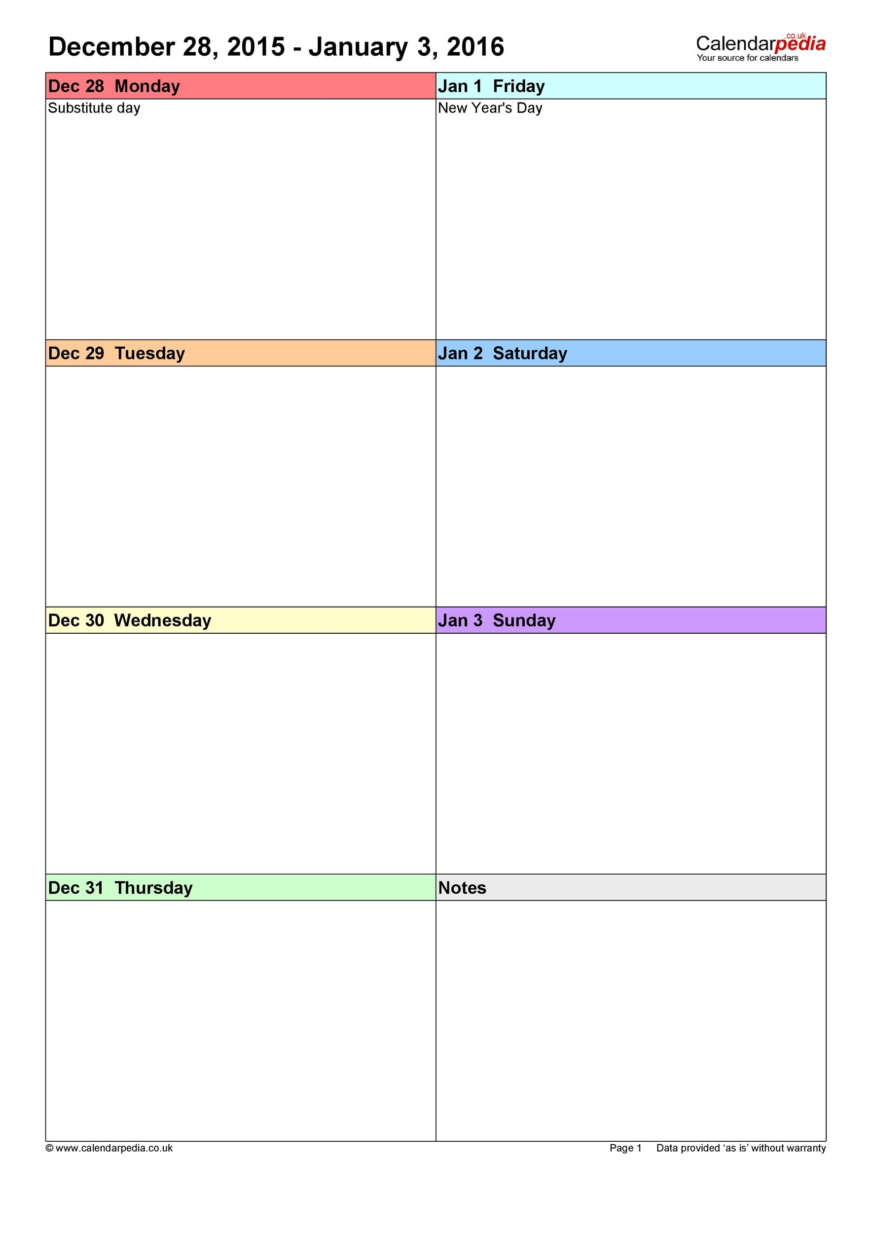 Get Weekly Calendar Template Printable