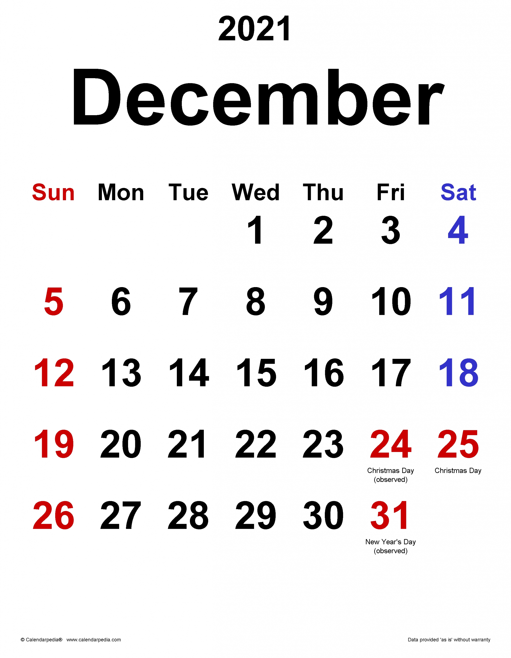 Get Writable Calendar December 2021