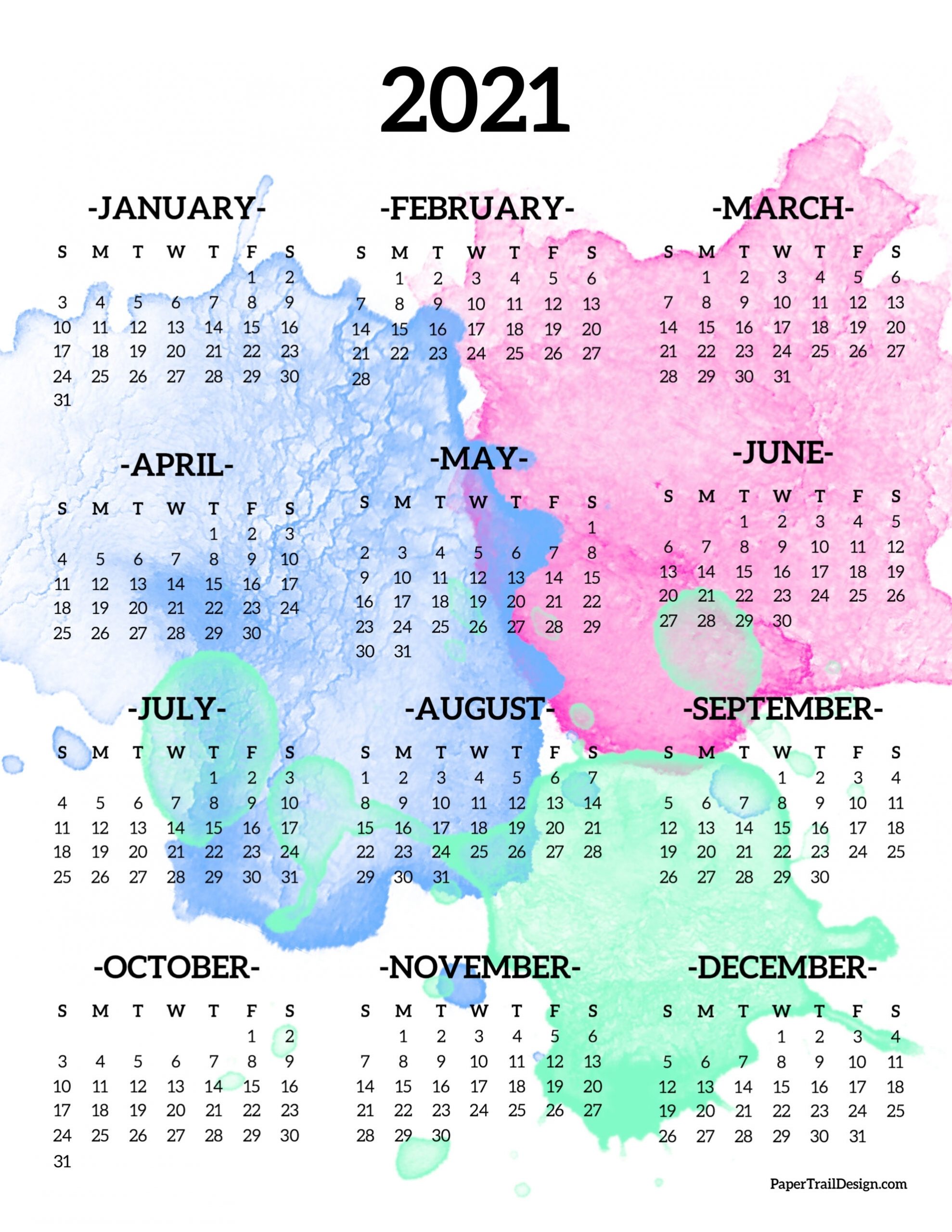 Get Year At A Glance Calendar 2021 Printable