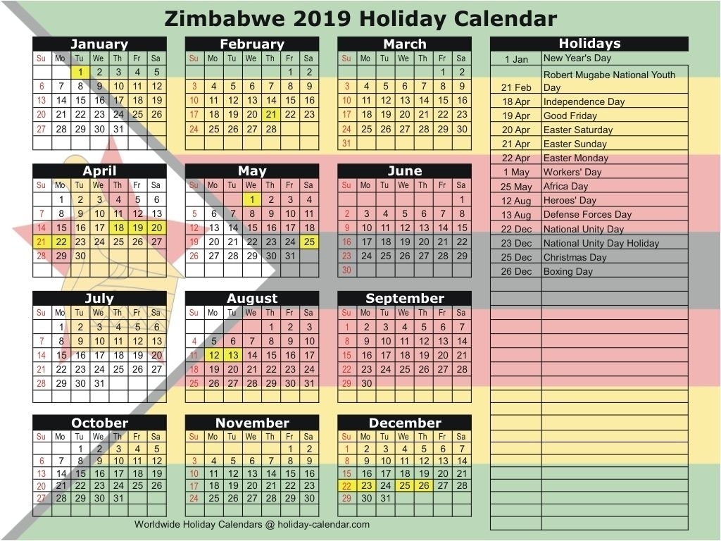 Get Zimbabwe Calendar With Holidays