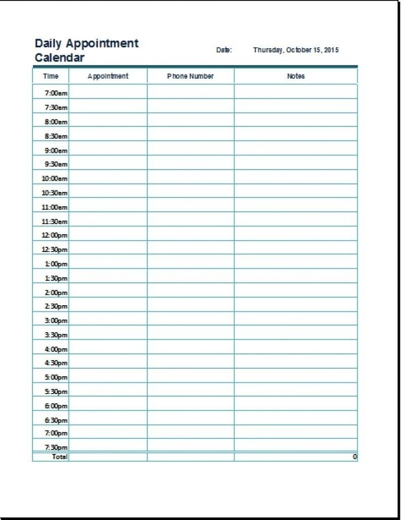 Pick 15 Minute Appointment Sheet