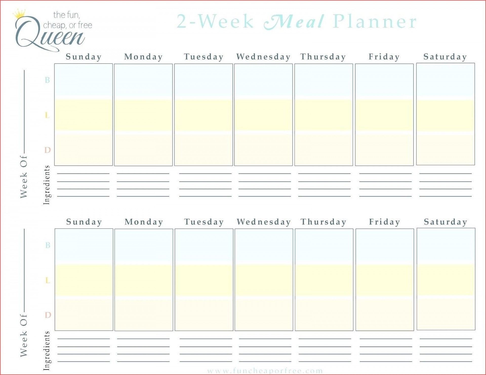 Pick 2 Week Calendar Template