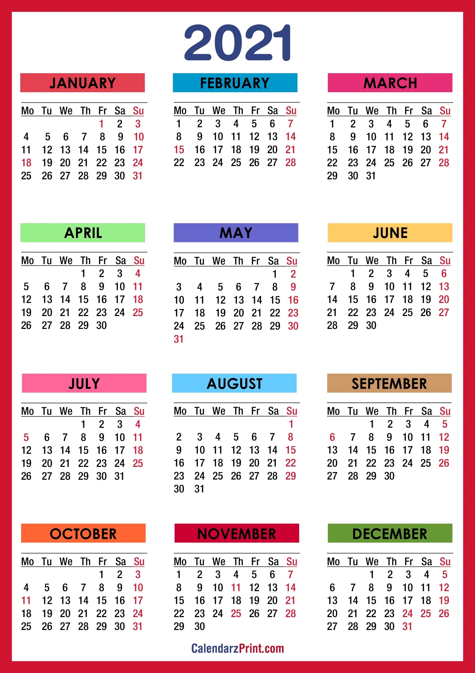 Pick 2021 Calendar With Holidays