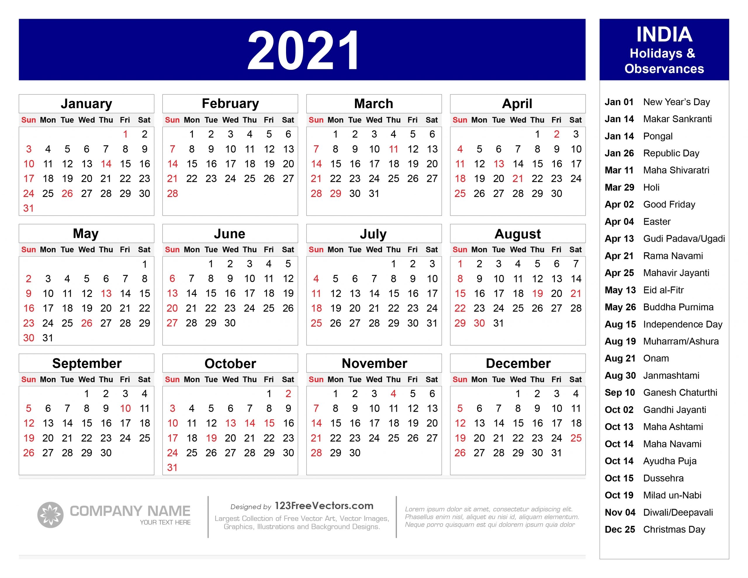 Pick 2021 Calendar With Holidays