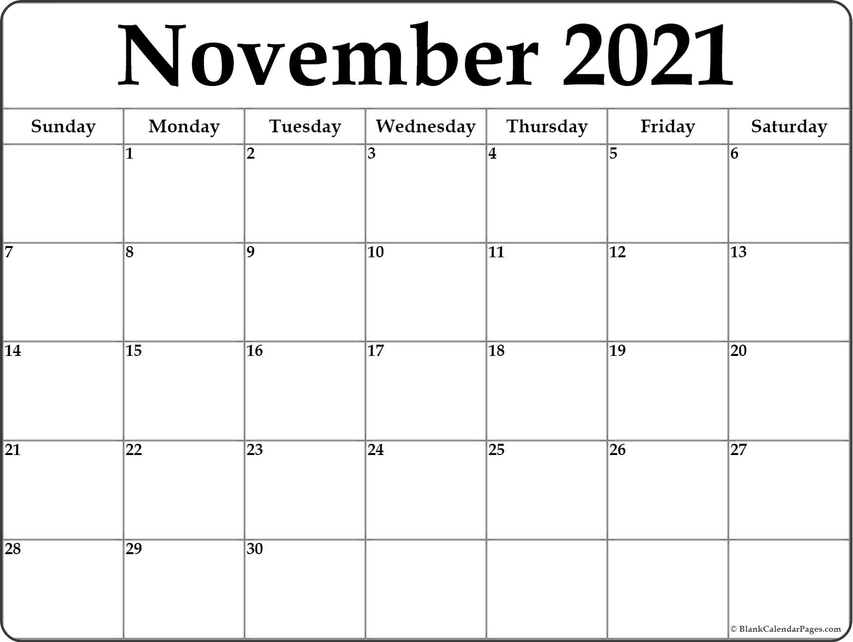 Pick 2021 November Calendar Printable Free