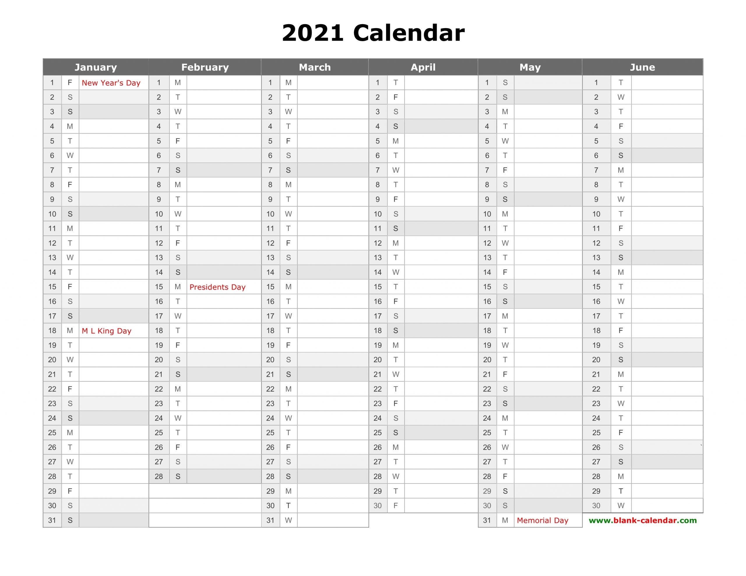 6 Month Calendar 2021 Printable One Page Best Calendar Example
