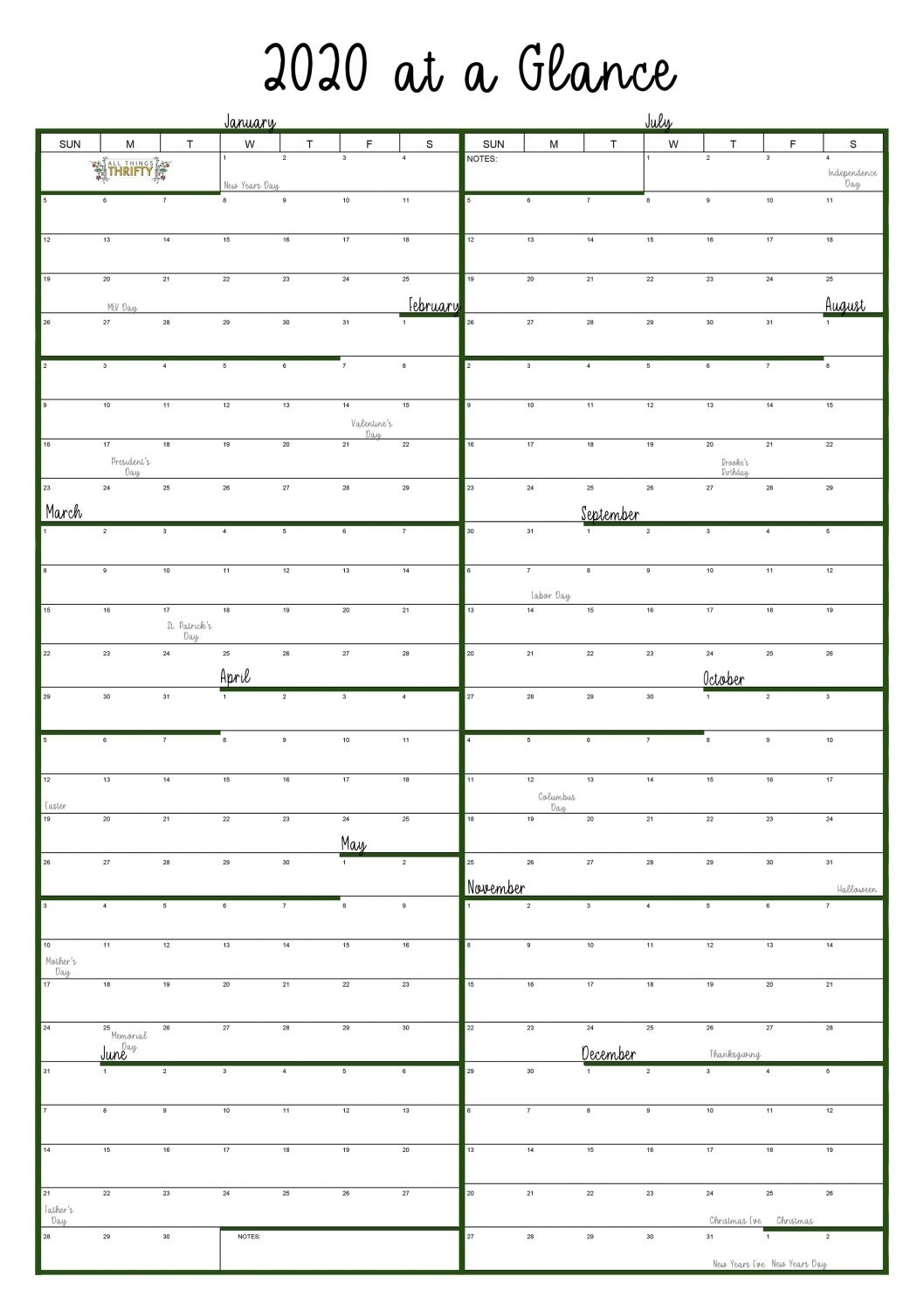 Pick At A Glance Printable Calendar